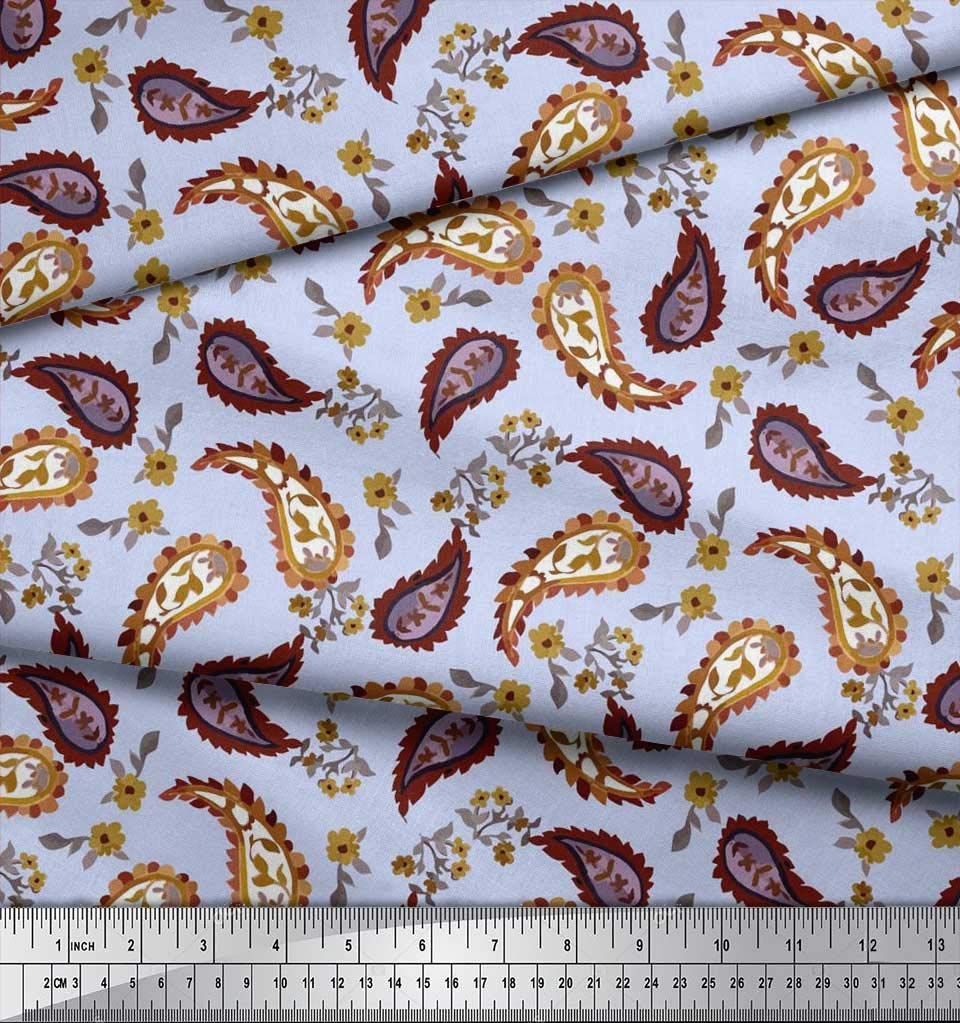 Soimoi 100% Cotton Jersey Fabric by The Yard - 58 Inch Wide - Blue Leaves & Floral Paisley Print - Soft Knit Fabric for DIY Dresses, T-Shirts & Home Decor Projects