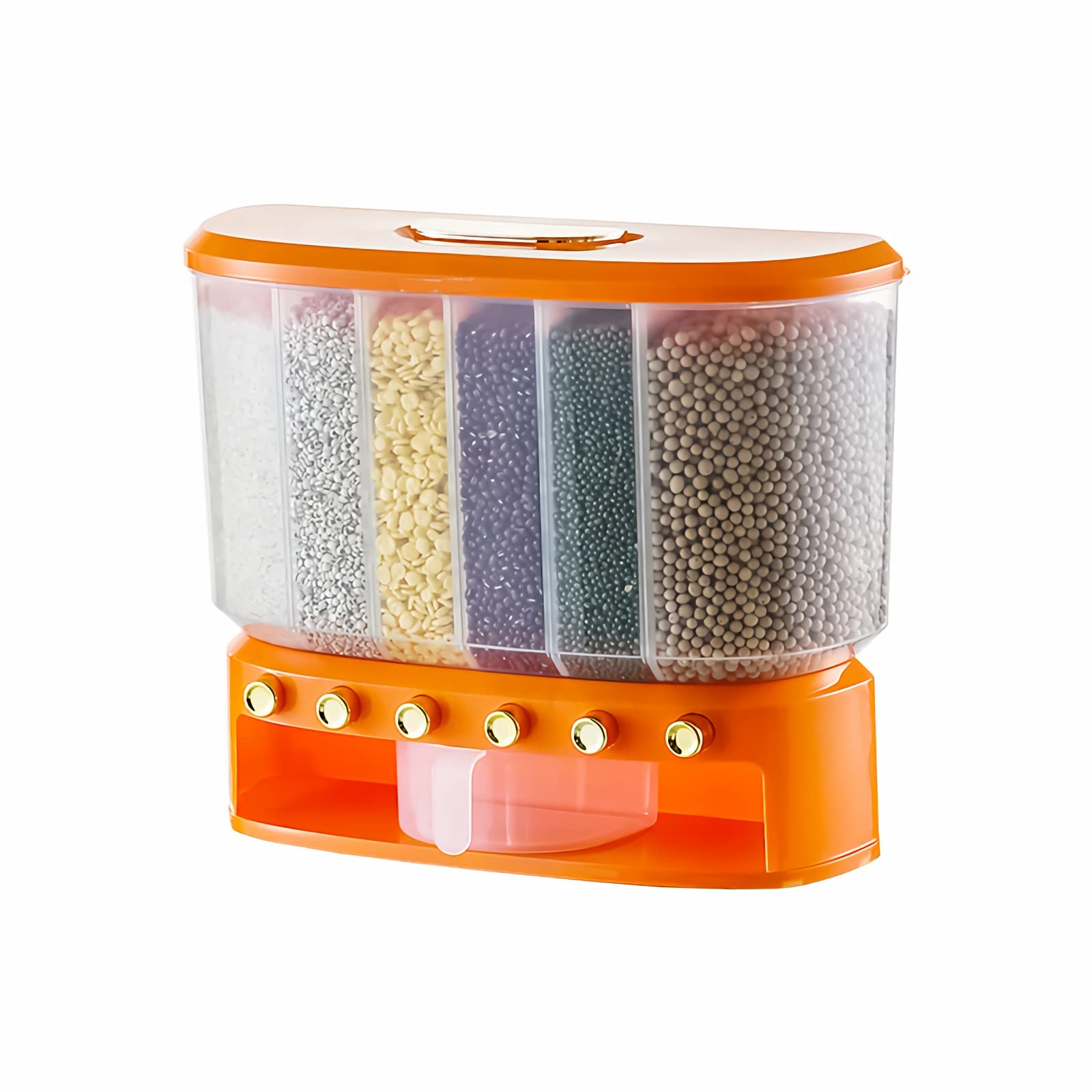 QRQ 10KG Capacity Wall Mounted Cereal Dispenser - Airtight Moisture-Proof Kitchen Storage Container for Grains, Rice, Pasta & Dry Foods - Perfect for Pantry Organization & Bulk Food Storage (Orange)