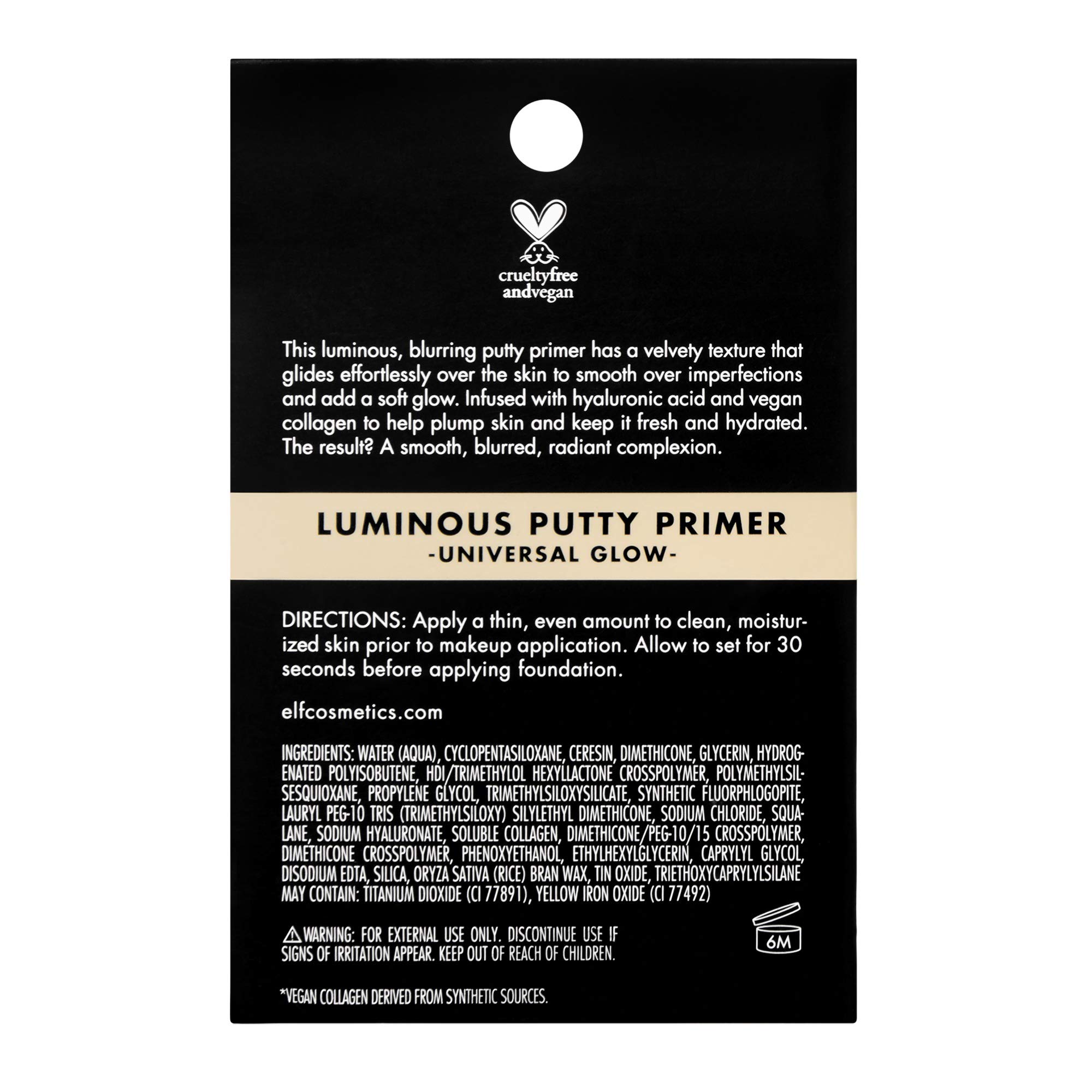 e.l.f. Luminous Putty Primer - Skin Perfecting, Lightweight & Hydrating Face Primer with Hyaluronic Acid & Vegan Collagen - Smooth, Silky & Long-Lasting Makeup Base for a Radiant Glow - Perfect for Daily Wear & Special Occasions (0.74 Oz)