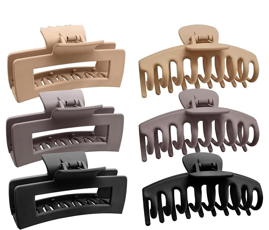 Shidara Hair Claw Clips for Women & Girls - 6 Pack Strong Hold Matte Banana & Square Jaw Hair Clips for Thick & Thin Hair | Non-Slip Hair Accessories for Work, Gym, Travel & Everyday Styling