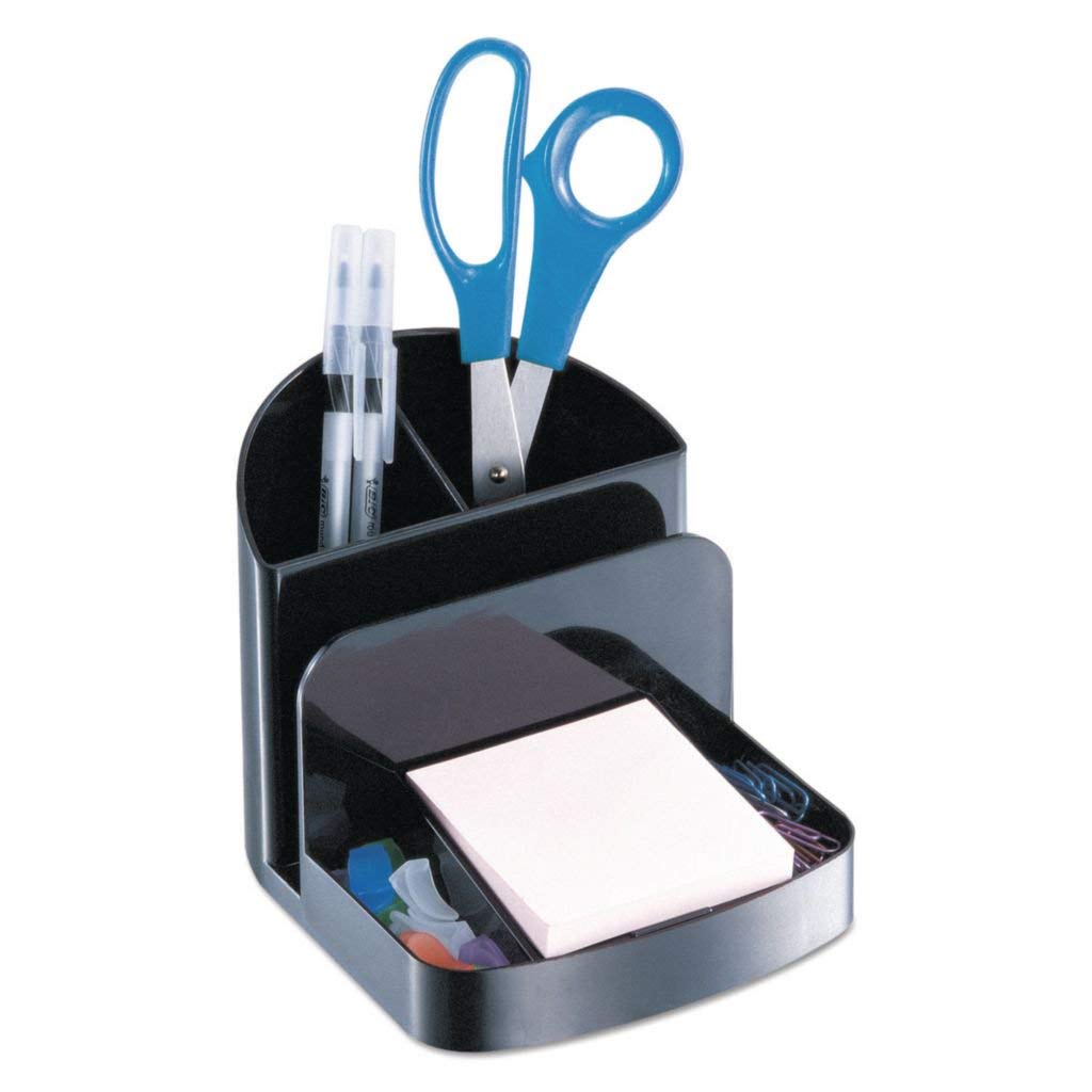 Universal Recycled Plastic Deluxe Desk Organizer - Black - Office & Home Storage Solution for Pens, Paper Clips & Supplies - Eco-Friendly Workspace Accessory