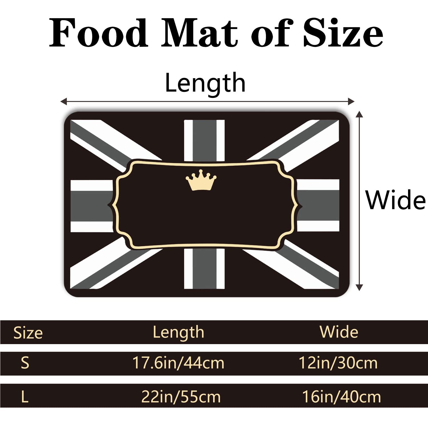 Custom Non-Slip Waterproof Pet Food Mat - Personalized Dog & Cat Feeding Mat with PU Base, Black & Gold Design - Perfect for Kitchen Floors, Feeding Areas & Messy Eaters (England, Size A2)