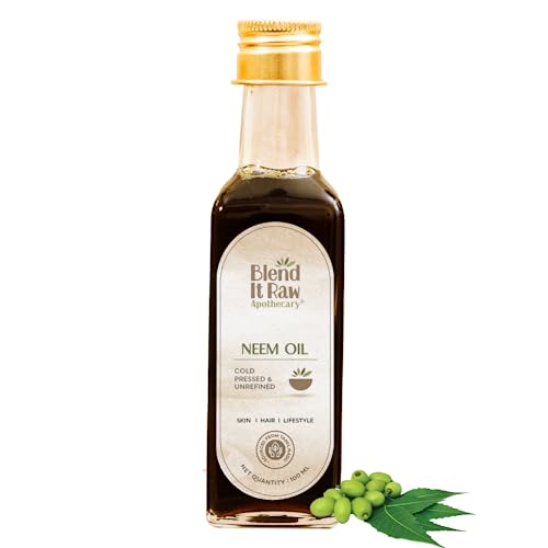 Blend It Raw Apothecary 100% Pure Neem Seed Oil - 3.4 fl oz (100ml) for Hair Growth, Scalp Care & Skin Treatment | Helps with Acne, Dandruff & Itchy Scalp | Glass Bottle | Perfect for DIY Beauty, Aromatherapy & Natural Remedies