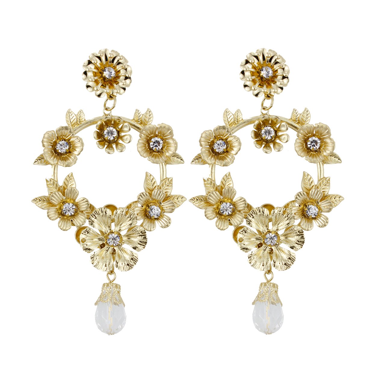 Rosemarie Collections 3D Flower Hoop Earrings for Women - Elegant Forward Facing Statement Dangle Earrings, 3.5 Inch - Perfect for Parties, Weddings & Special Occasions