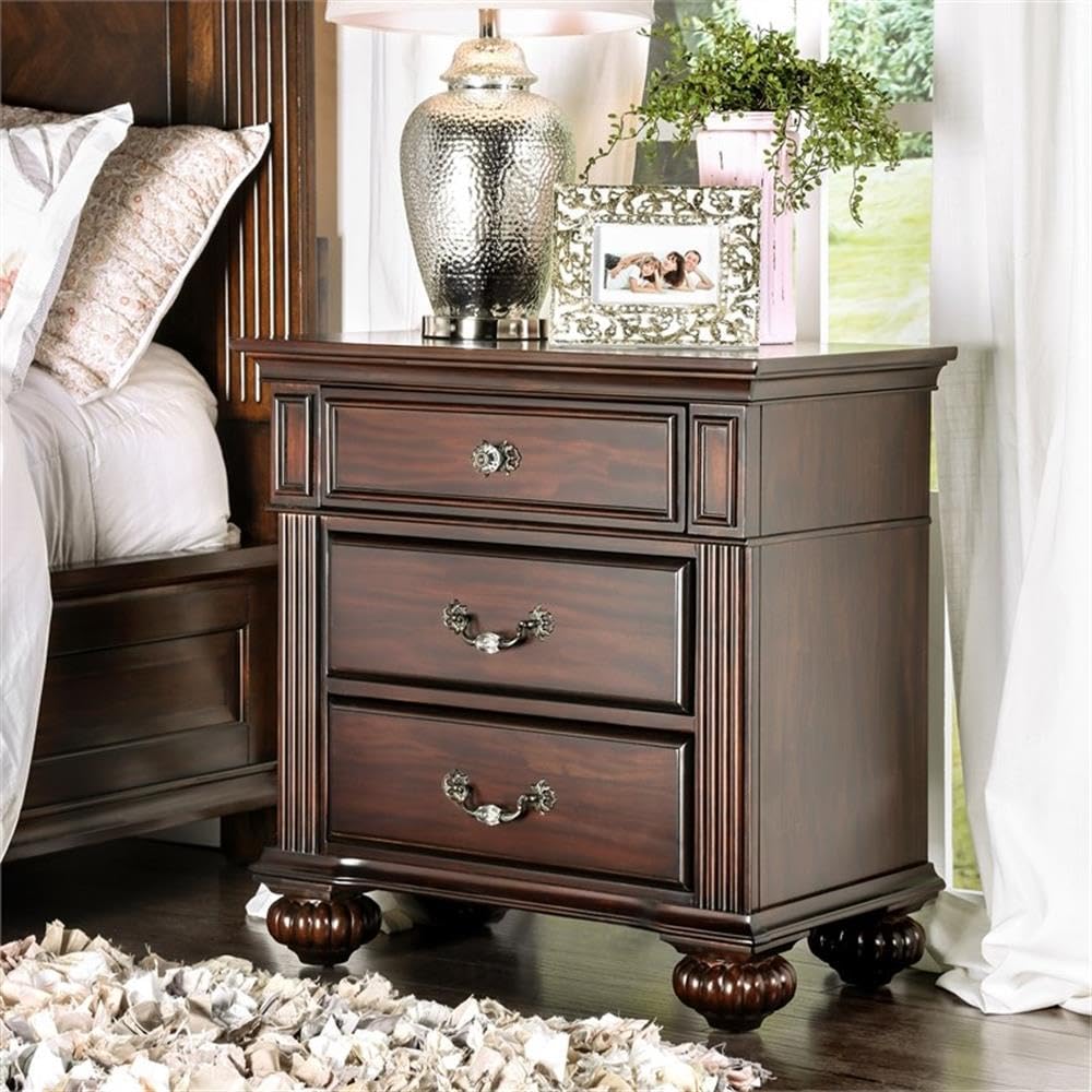 Home Square 3-Piece King Panel Bed Set with 2 Nightstands in Dark Walnut - Perfect for Master Bedroom Decor & Luxury Bedroom Furniture