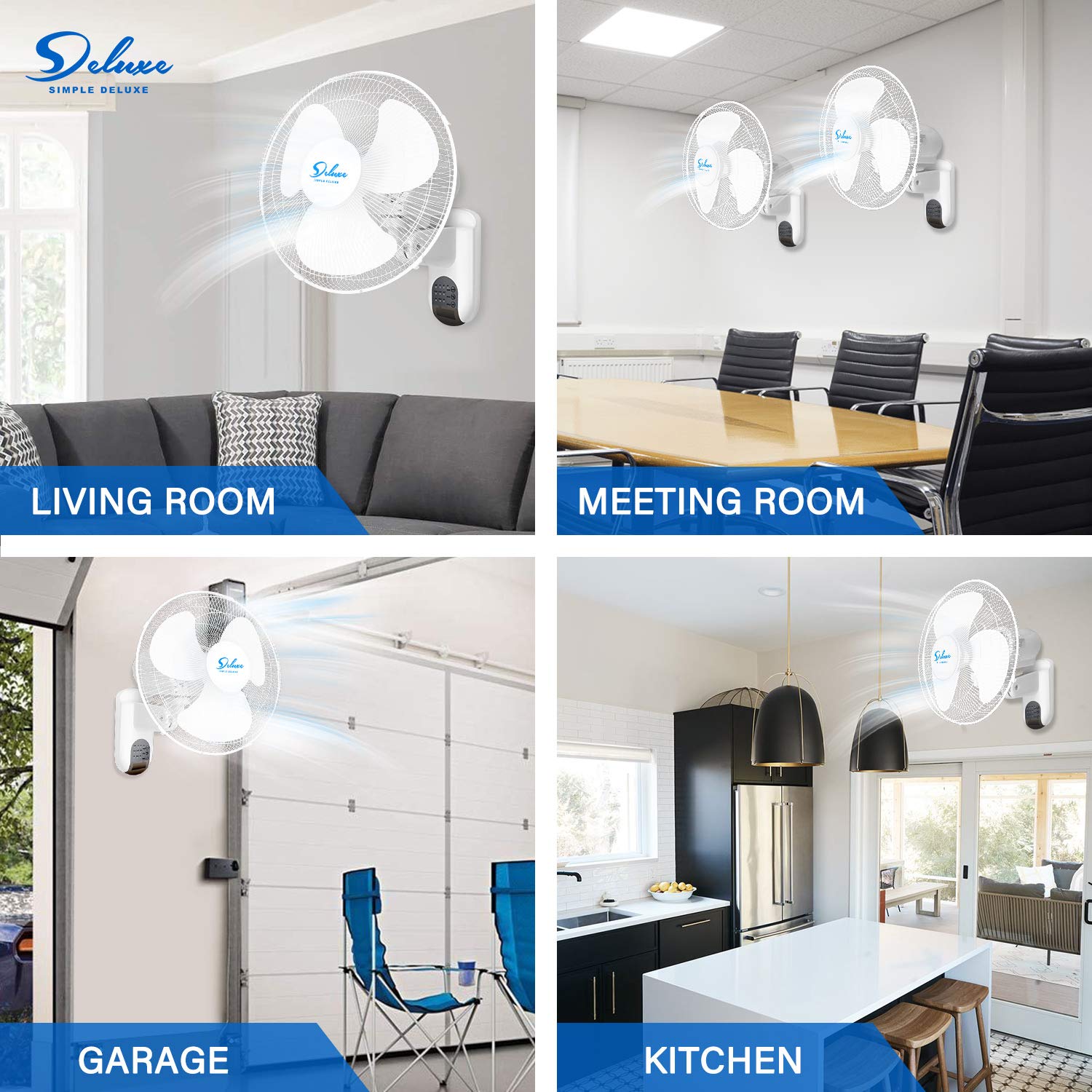 Simple Deluxe InfiniPower 16 Inch Adjustable Tilt Wall Mount Fan - 90 Degree Rotation, 3 Speed Settings, Digital Control, White - Perfect for Home, Office, Bedroom, and Kitchen Cooling