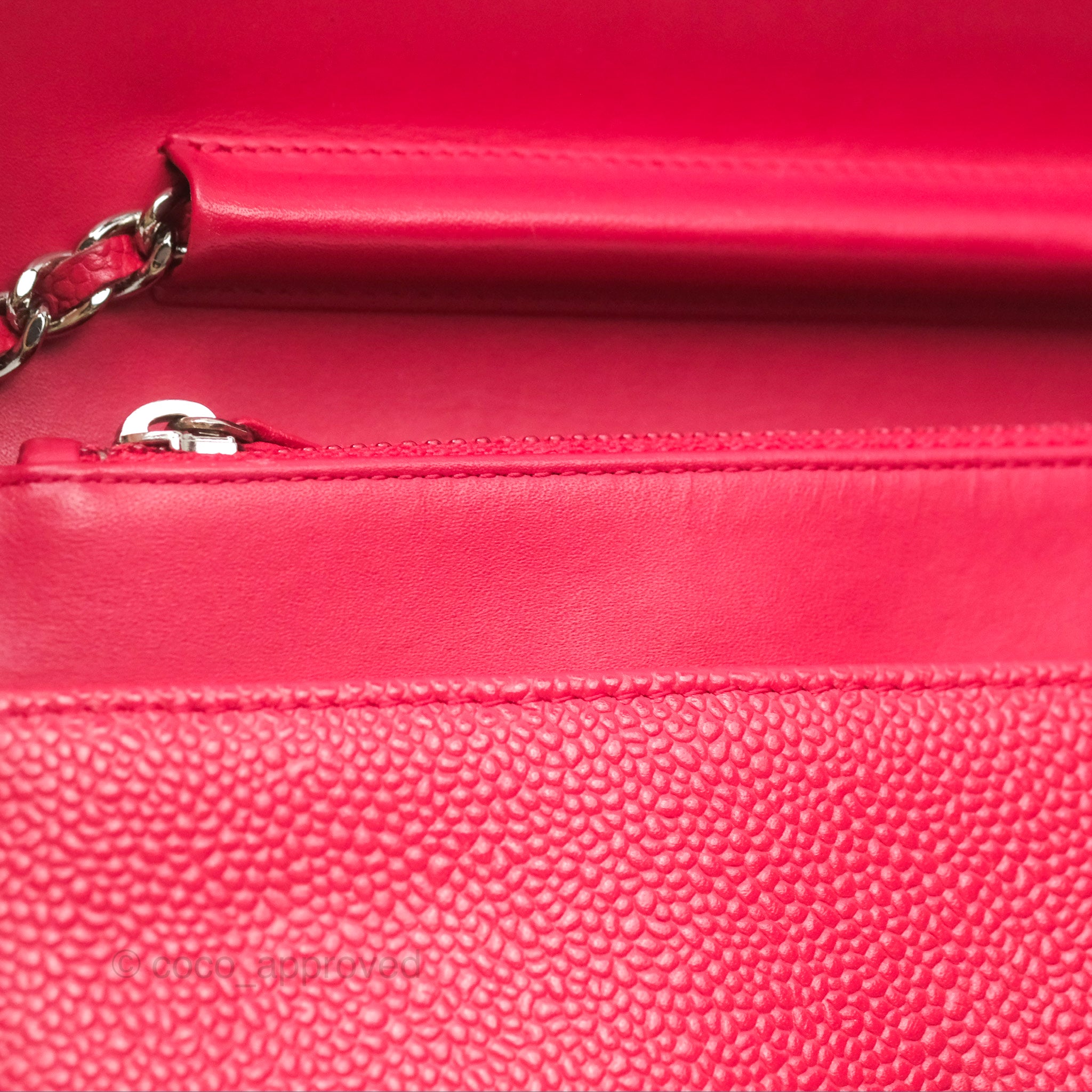 Chanel CC Wallet On Chain WOC in Dark Pink Caviar Leather with Silver Hardware - Perfect for Evening Events, Parties & Luxury Fashion Accessories