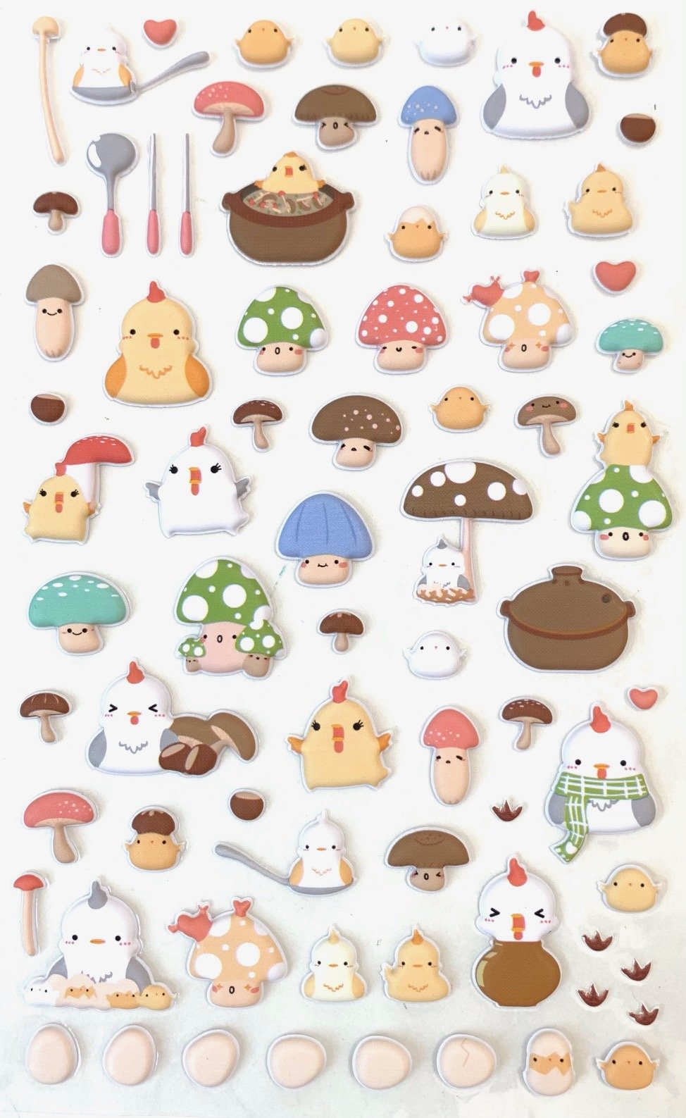 Chicken and Mushroom Puffy Stickers - Cute 3D Decals for Laptops, Water Bottles & DIY Crafts - Fun Kawaii Stickers for Kids & Adults
