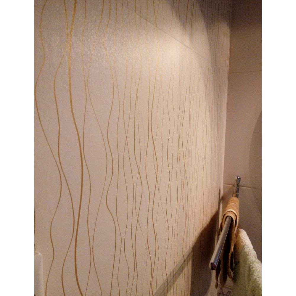 ZAMNEA 17.8 x 118 Inches Self-Adhesive Liner Paper - Removable Shelf & Drawer Liner - Peel & Stick Wall Stickers for Kitchen, Dresser, Cabinets - Gold Wave Stripe Design - Perfect for Home Organization & Decor