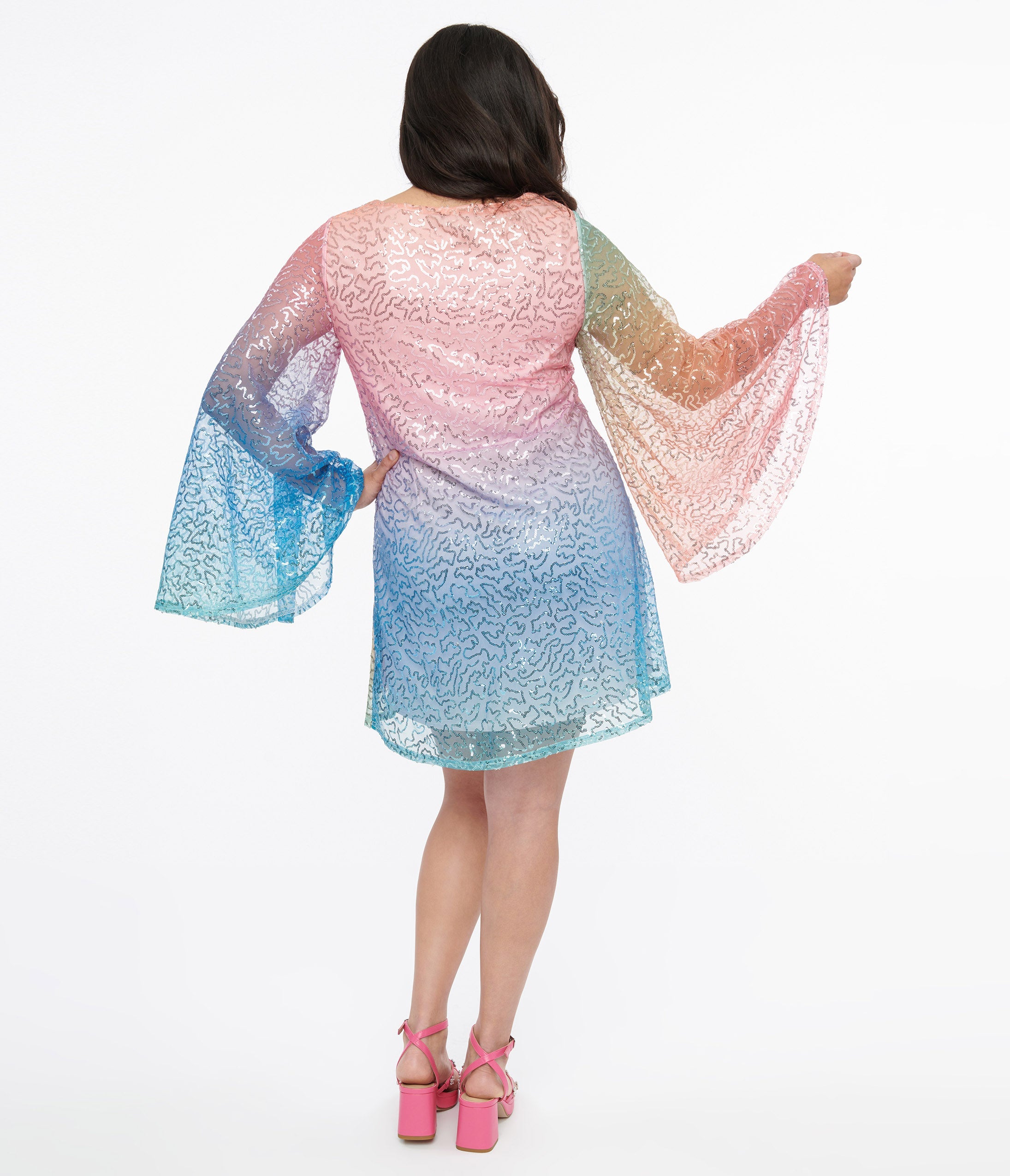 Smak Parlour 1960s Rainbow Ombre Sequin Mini Dress - Vintage Inspired Downtown Scene Party Outfit for Women | Perfect for Cocktail Parties, Nightlife & Retro Themed Events