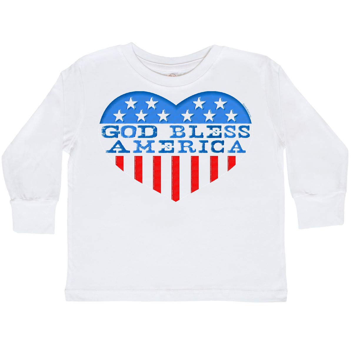 Inktastic God Bless America Heart Toddler Long Sleeve T-Shirt - Patriotic Baby Clothes for Boys & Girls - Perfect for 4th of July, Memorial Day & Family Events