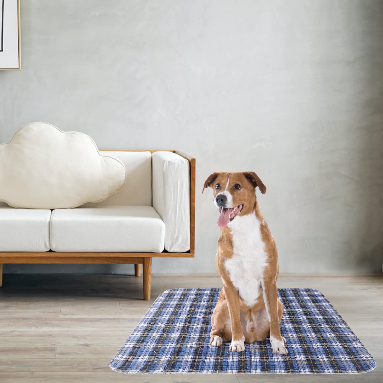 KOOLTAIL Washable & Reusable Dog Pee Pads - Waterproof Non-Slip Puppy Training Pads, Whelping Pads & Food Mat in Blue, Purple & Brown Plaid - Perfect for Housebreaking, Kennel Use & Messy Eaters