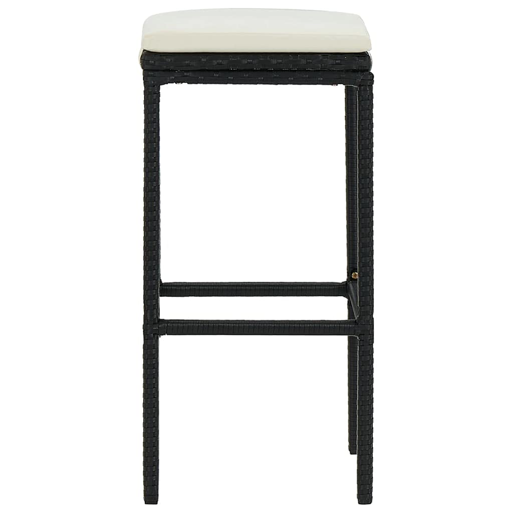 **vidaXL 4-Piece Bar Stools Set with Cushions - Modern Black Poly Rattan & Steel Frame, Weather-Resistant, Comfortable Seat with Footrest - Perfect for Indoor & Outdoor Dining, Kitchen Island, Patio, or Bar Use**