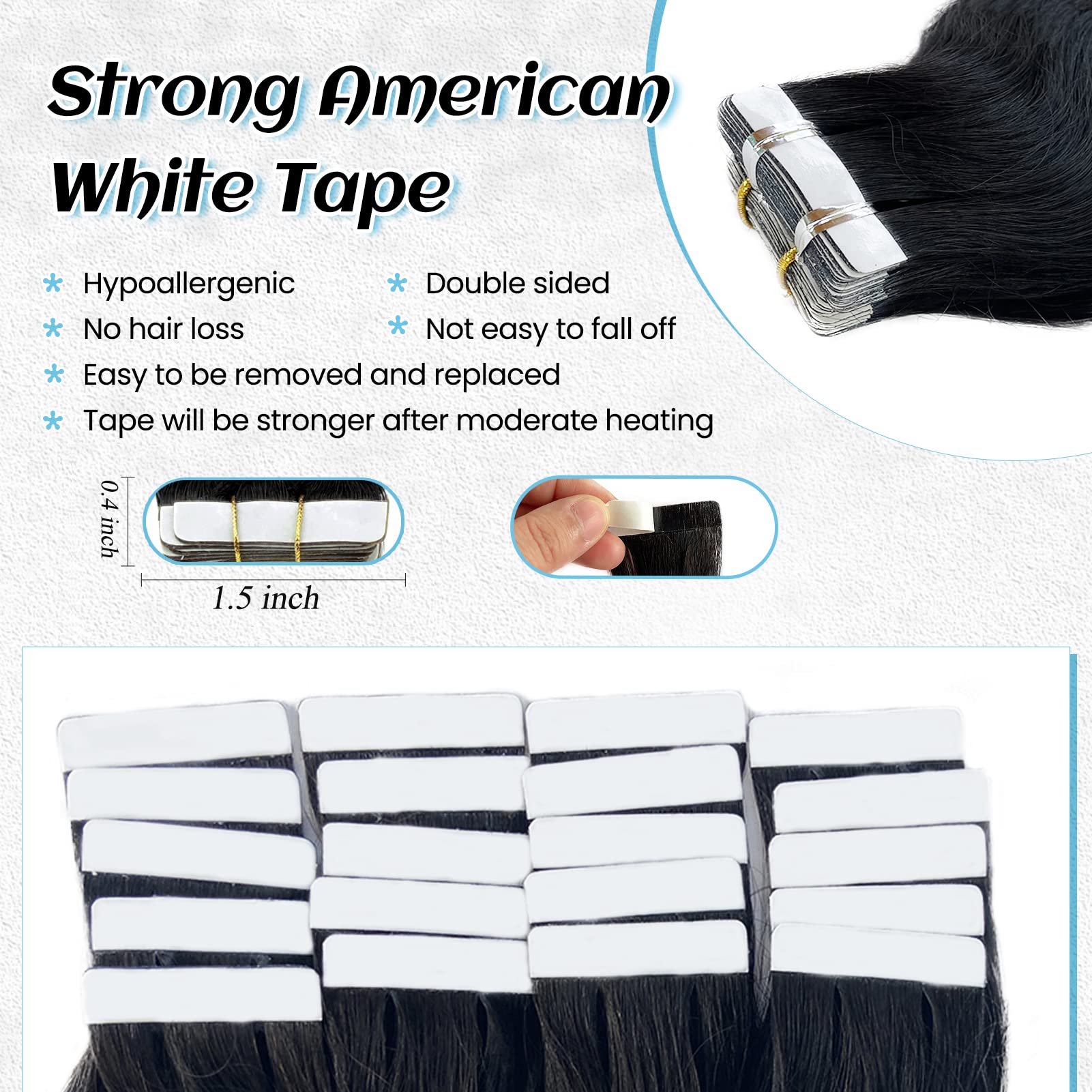 Natural Black Tape in Hair Extensions 24 Inch Body Wave Remy Human Hair - 50g/pack 20pcs #1B Wavy Tape Ins for Black Women - Perfect for Daily Styling, Parties & Special Occasions