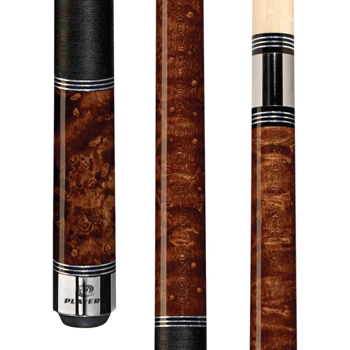 Professional Players Classic Birds-Eye Maple Pool Cue with Triple Silver Rings - Premium Billiard Accessory for Tournaments & Home Game Rooms