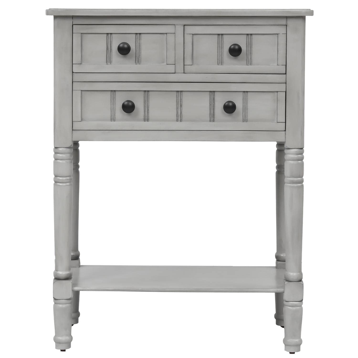 JINS&VICO 3-Drawer Console Table with Bottom Shelf - Entryway Sofa Table, Sideboard for Living Room & Dining Room - Gray - Perfect for Hallway Storage & Home Decor