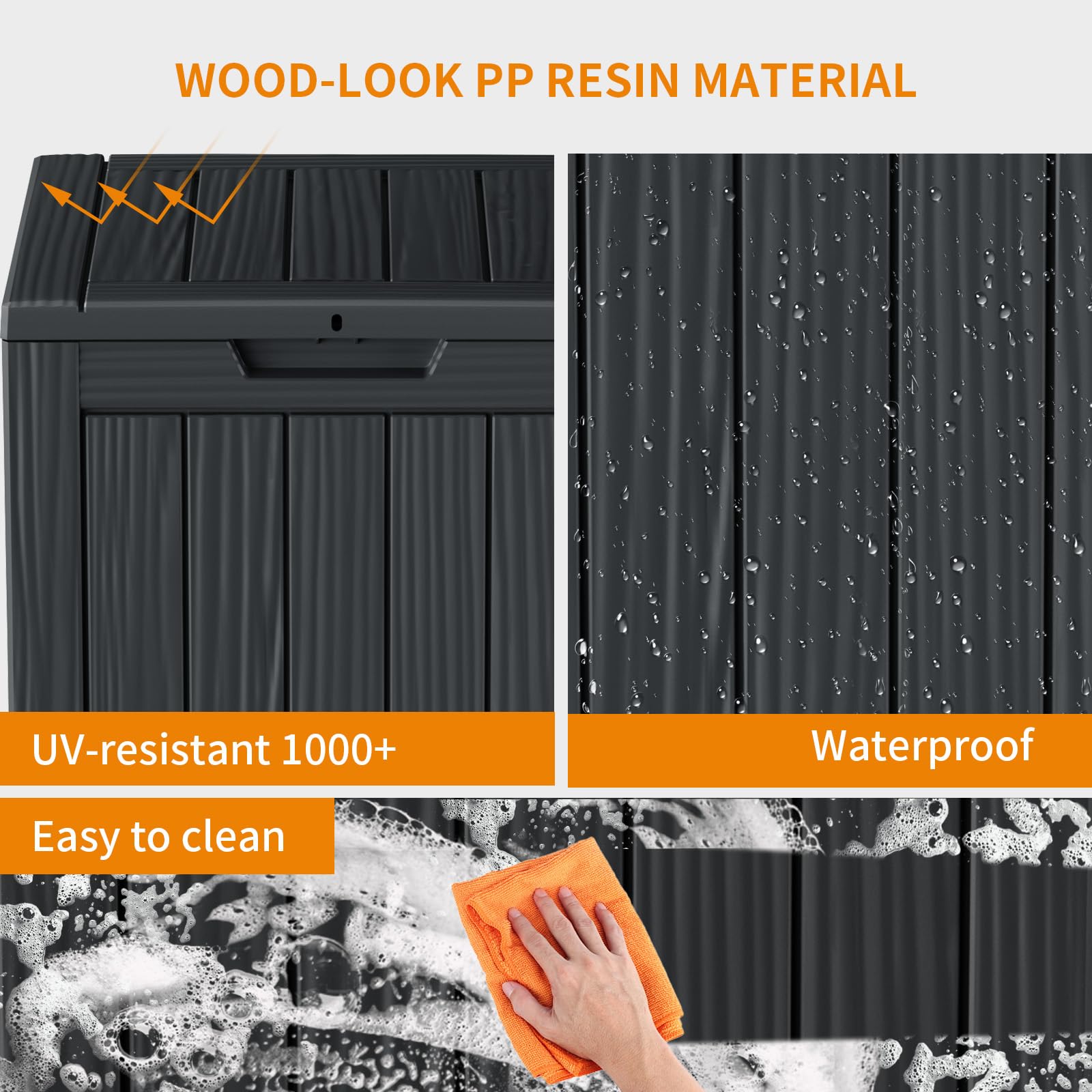 28 Gallon Resin Deck Box with Lock - Waterproof & UV Resistant Outdoor Storage Container for Patio Furniture, Garden Tools, Package Deliveries - Black - Perfect for Backyard, Deck, and Garage Organization