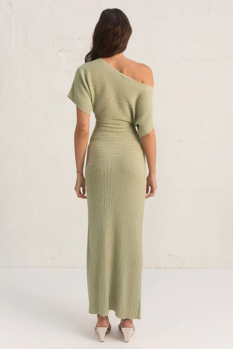 Celeste Sage Off Shoulder SS Knit Maxi Dress - Elegant Summer Beach Dress for Women, Boho Chic Party Dress, Perfect for Vacations, Weddings & Date Nights