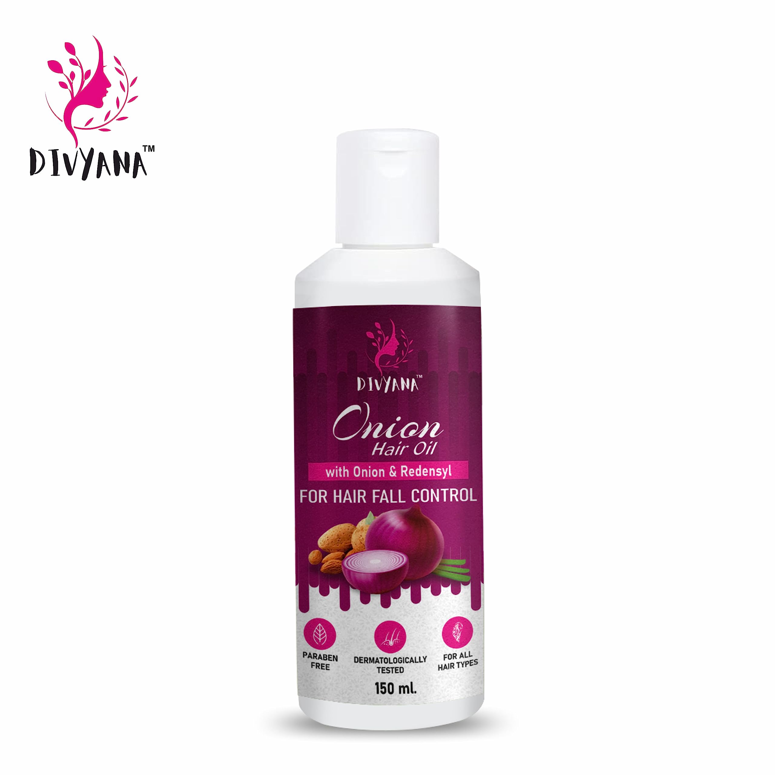 Divyana Onion Hair Oil for Hair Growth & Hair Fall Control with Redensyl – 150ml | Natural Hair Regrowth Treatment for Thinning Hair | Perfect for Daily Scalp Massage & Damaged Hair Repair