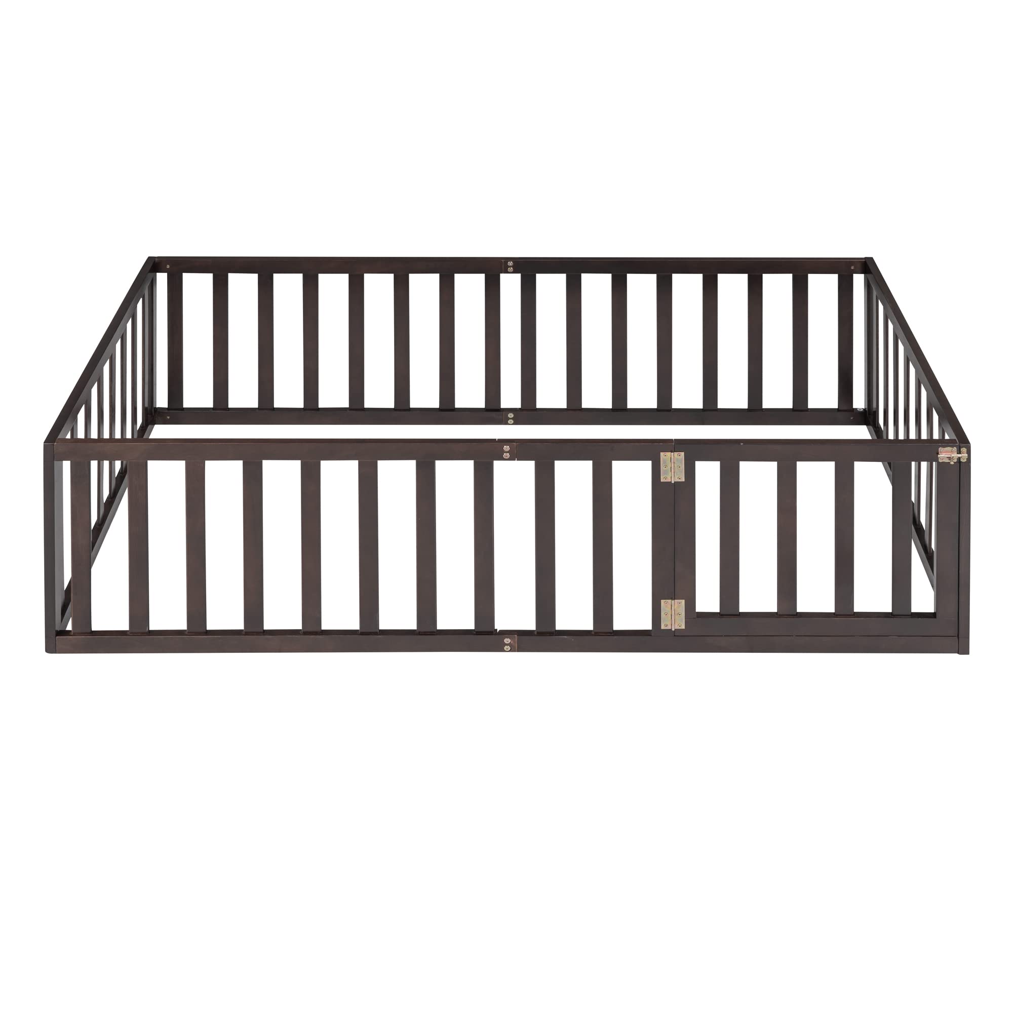 **MERITLINE Twin Size Wooden Bed Frame with Safety Fence for Kids Over 6 Years | Montessori Floor Bed with Door | Easy Assembly | No Box Spring Needed (Walnut) | Perfect for Kids' Bedroom, Playroom & Montessori Learning Spaces**
