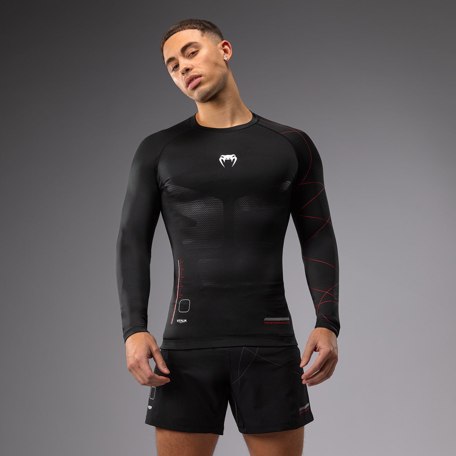 Venum Tactical XT Men's Long Sleeve Rashguard - Black/Fire Red MMA & BJJ Rash Guard for Grappling, Training & Combat Sports