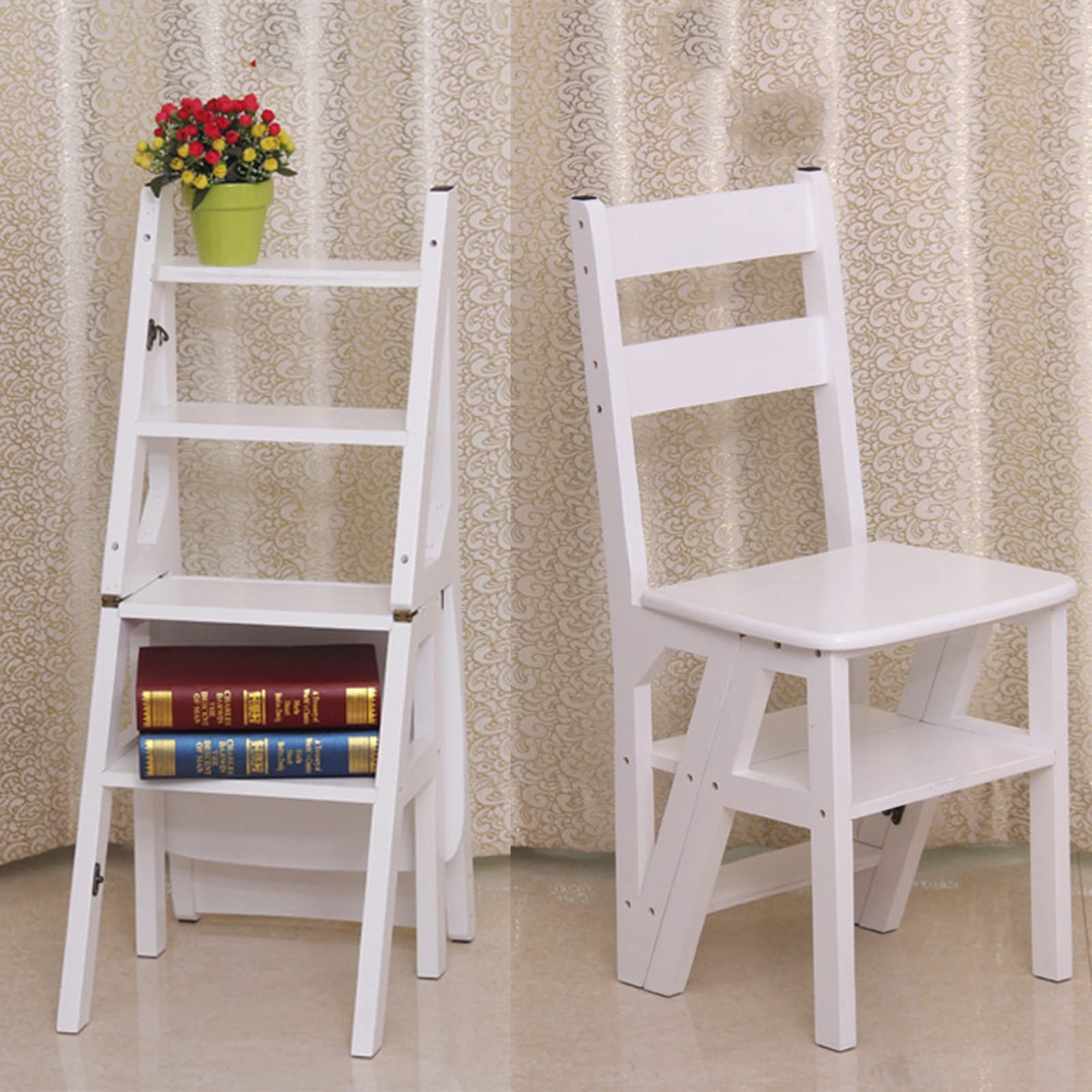 FADUNI Wooden Step Stool for Home - Foldable Climbing Stool, Portable Ladder Stool with Non-Slip Steps - Perfect for Kitchen, Bathroom, Garage & Indoor Use