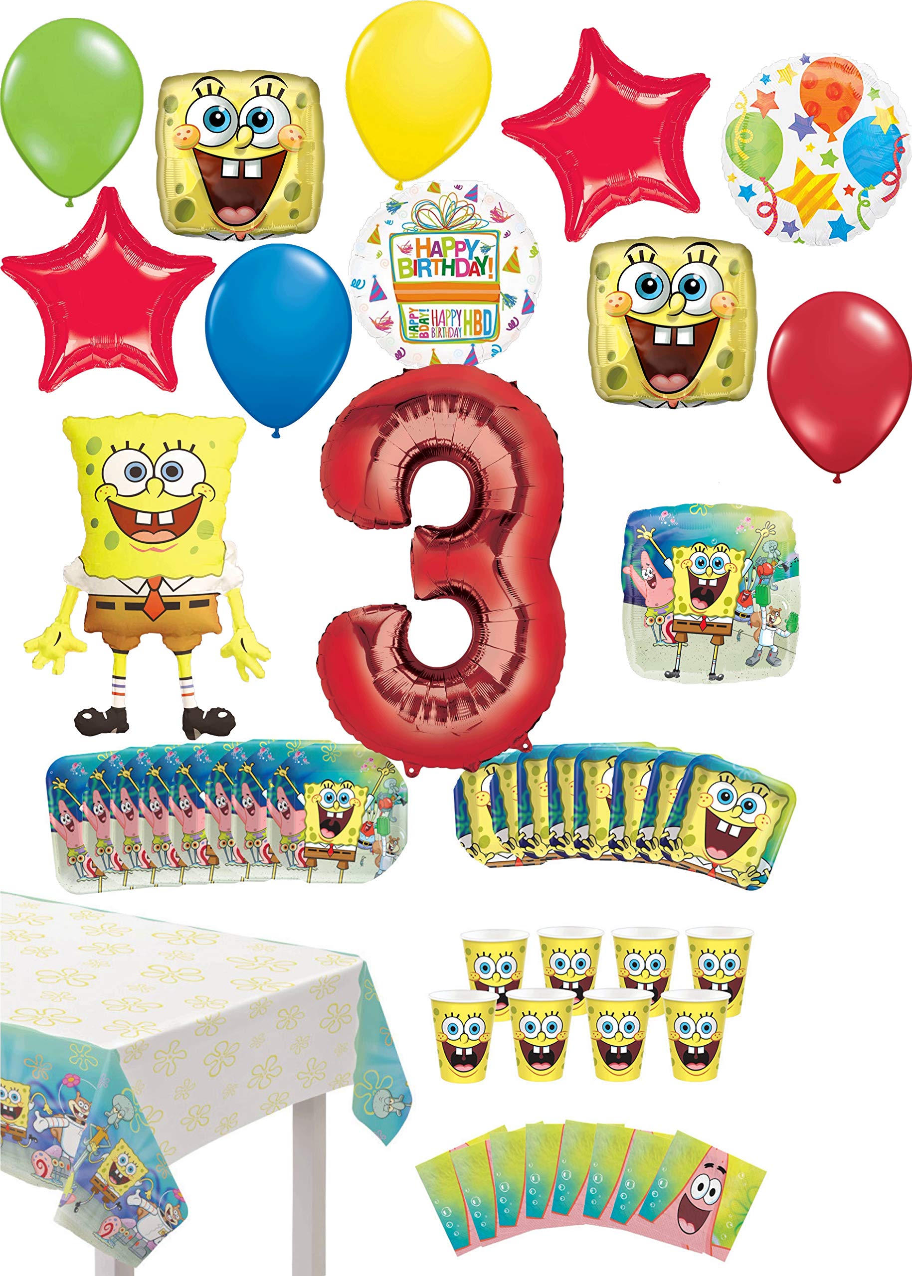 SpongeBob SquarePants 3rd Birthday Party Supplies - 8-Piece Table Decor Set with Balloon Bouquet for Kids Birthday Party Decorations | Perfect for Themed Parties, Baby Showers & Family Celebrations