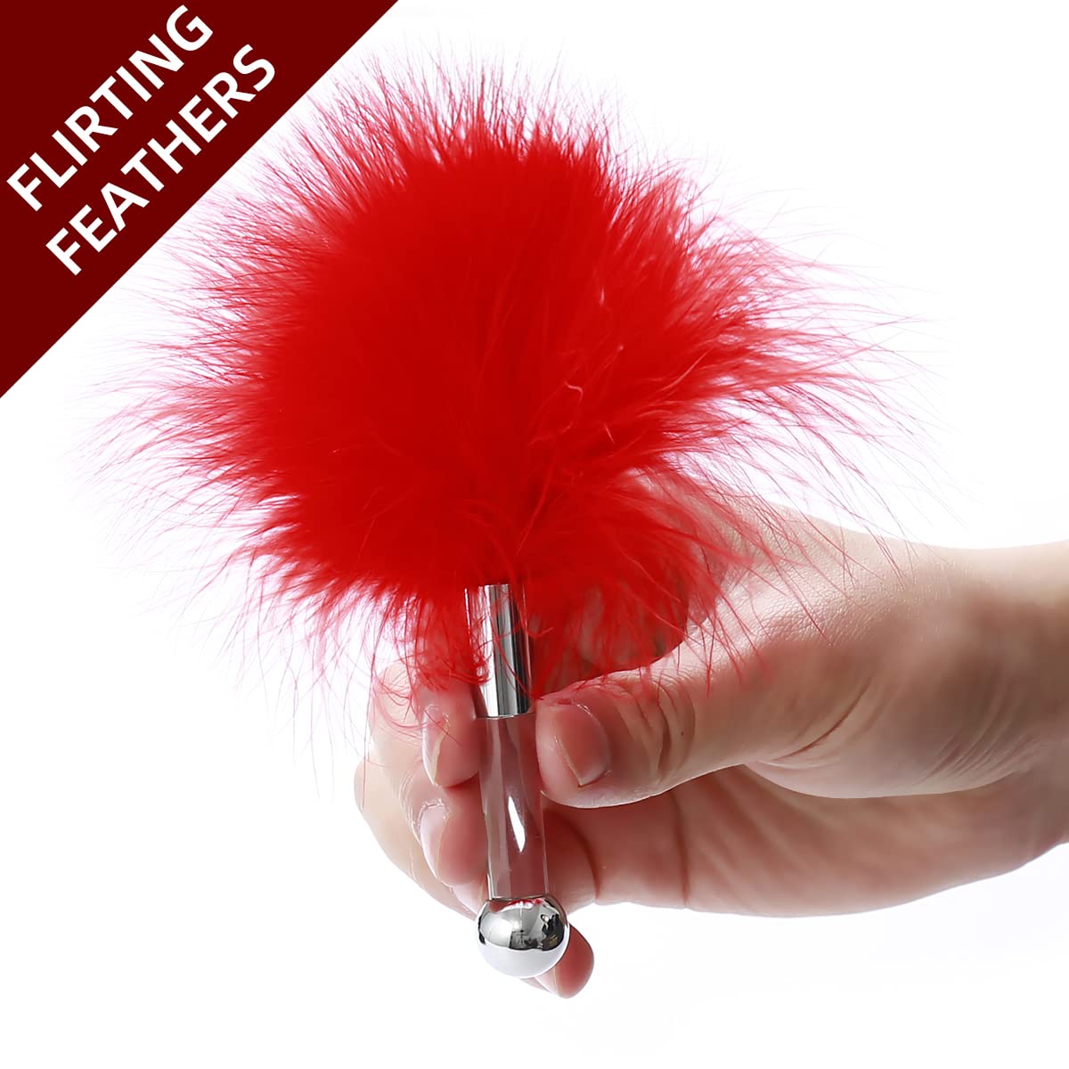 Multi-Function Tender Feather Tickler - BDSM Fetish Toy for Role-Play & Cosplay, Stainless Steel Anal Plug with Acrylic Handle (Red/Transparent) - Perfect for Sensual Play & Couples Intimacy