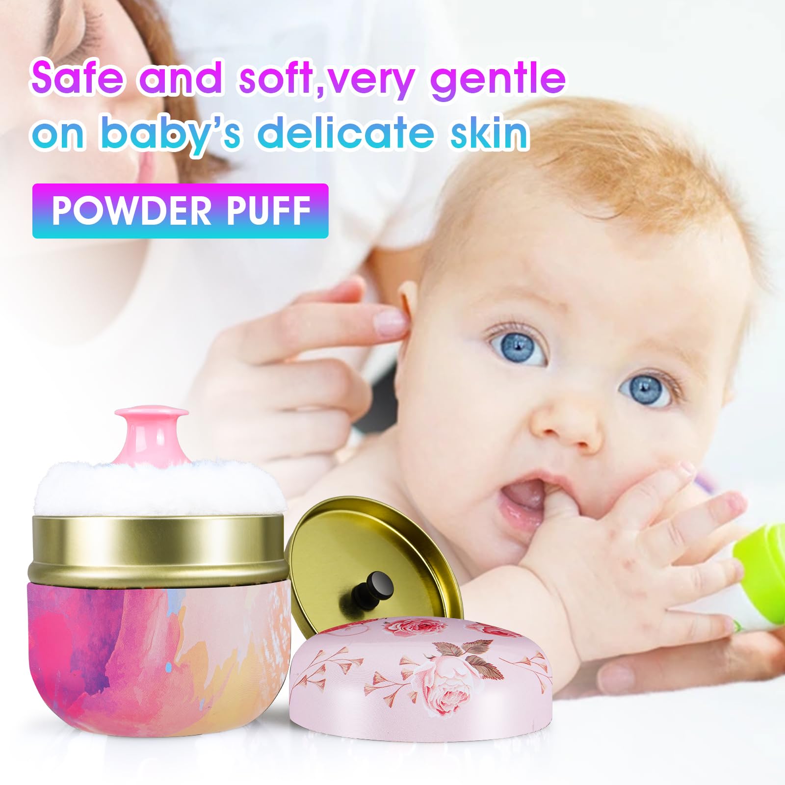 Premium Soft Powder Puff with Travel-Friendly Dusting Powder Container - Loose Powder Case with Lid for Women | Home, Bath & Makeup Touch-Ups (Pink)