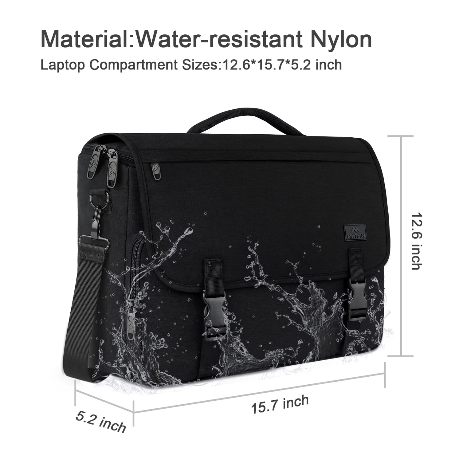 MATEIN Lightweight Water Resistant Messenger Bag for Men - 15.6 Inch Laptop Briefcase, Crossbody Satchel for Work, Office & School - Durable Computer Bag with Adjustable Shoulder Strap (Black) | Perfect for Business Travel, Commuting & Daily Use