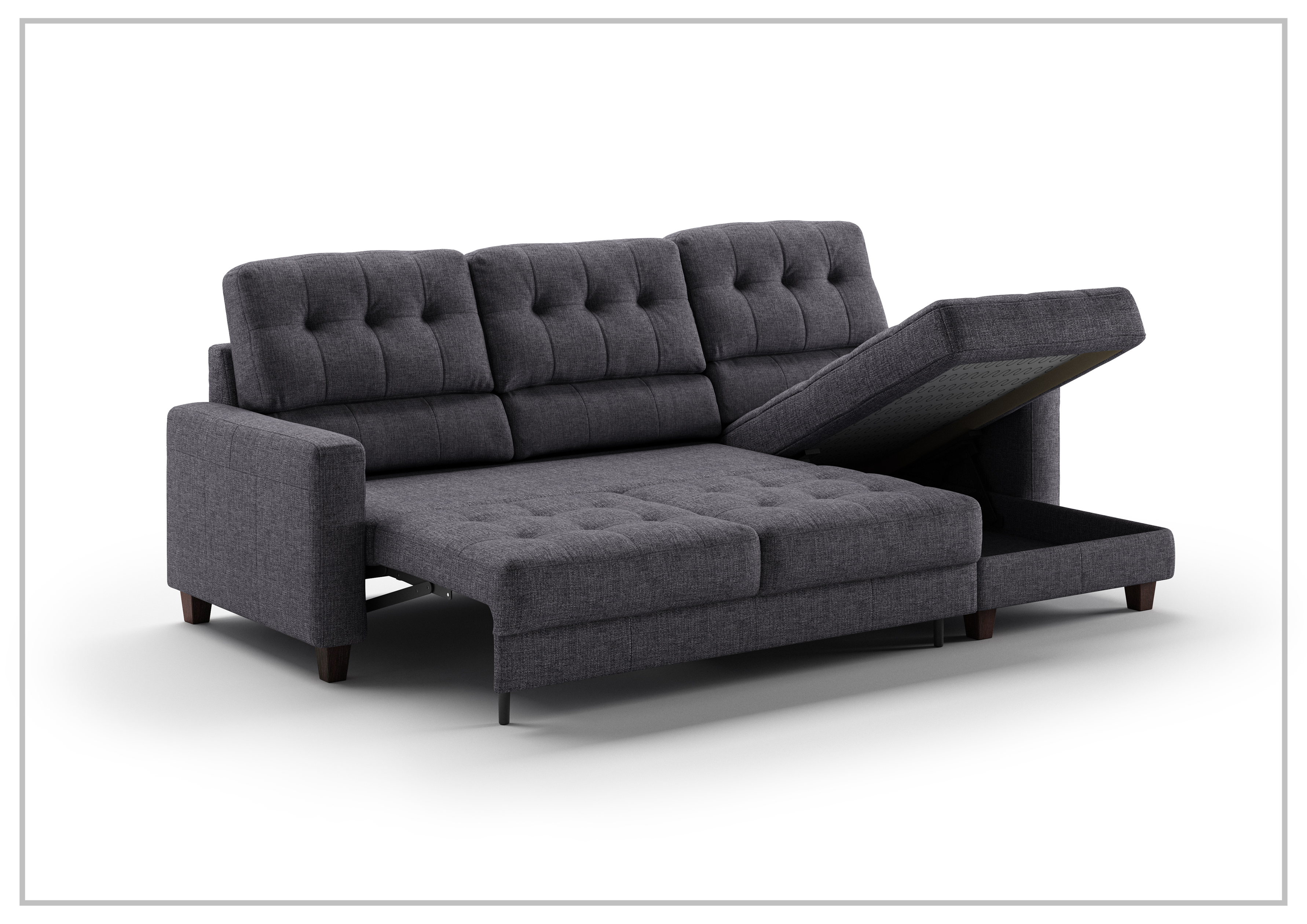 Luonto Noah Fabric 3-Seater Sectional Sofa Sleeper with Reversible Chaise - Modern Convertible Couch for Living Room, Guest Room & Small Spaces