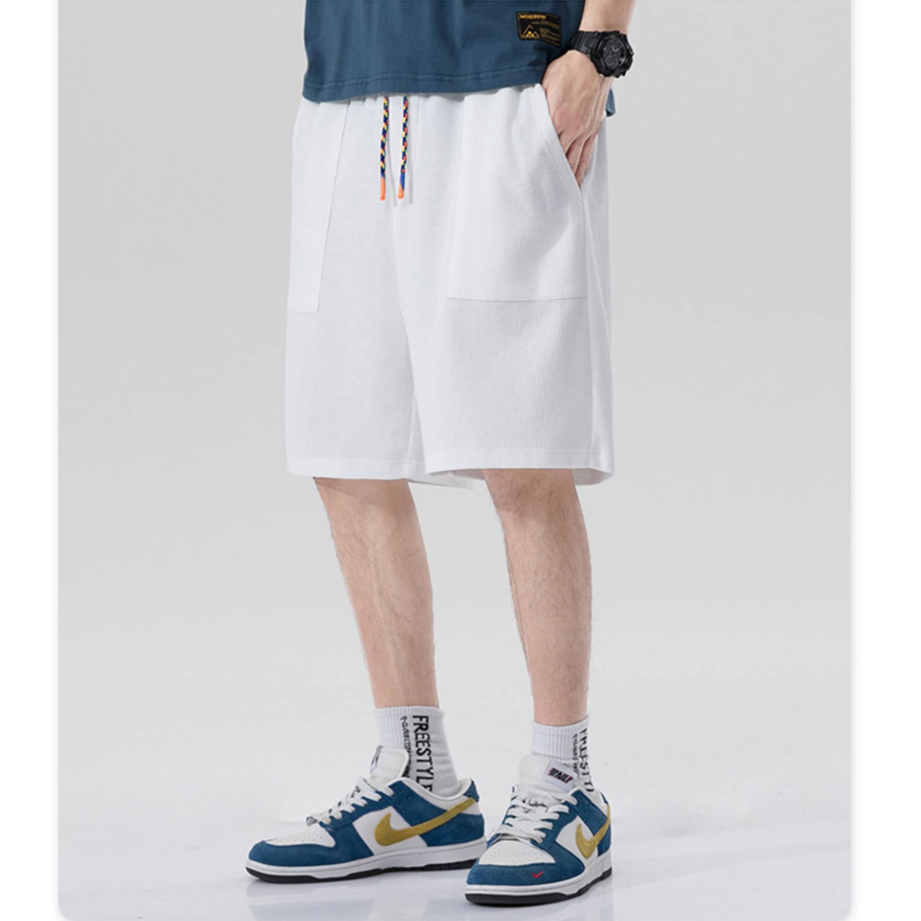 Men's Summer Waffle Shorts - Lightweight Casual Athletic Shorts with Drawstring Elastic Waistband & Pockets - Perfect for Gym, Running, Beach & Outdoor Activities