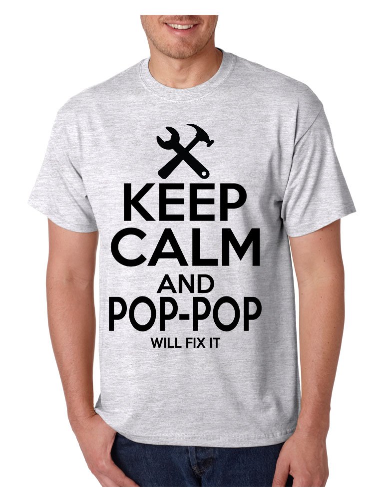 ALLNTRENDS Men's Funny T-Shirt - Keep Calm Pop Pop Will Fix It Grandpa Graphic Tee - Perfect for Casual Wear, Gifts & Family Gatherings