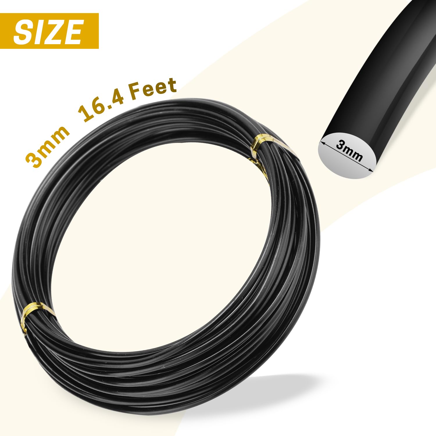 16.4 Feet Black Aluminum Craft Wire - 3mm Thickness Bendable Metal Wire for DIY Jewelry Making, Sculptures, Floral Arrangements & Home Decor Crafts