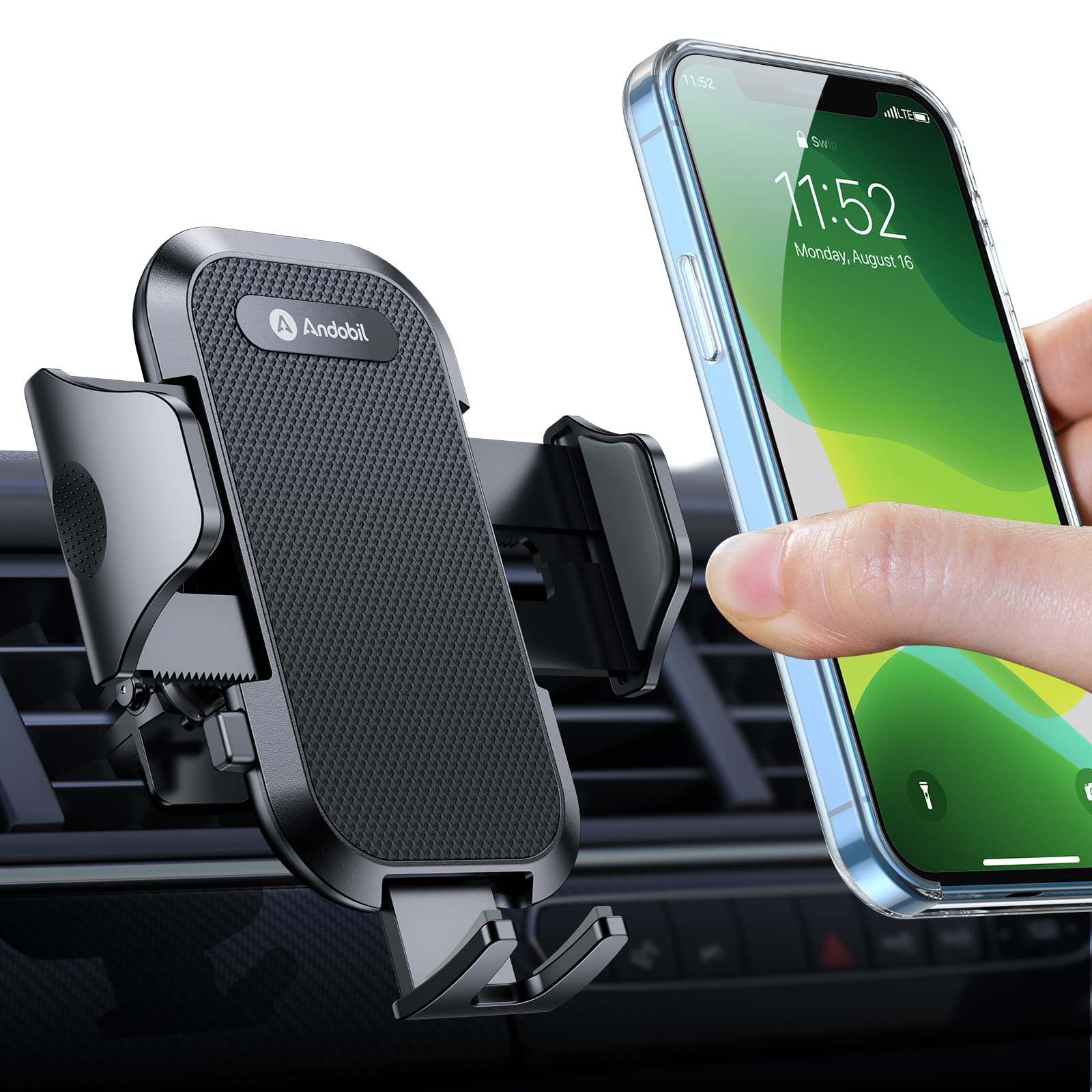 Andobil 2025 Upgraded Car Phone Mount - Military-Grade Metal Clip Air Vent Holder for iPhone 16/15/14/13/12 Pro Max & Samsung S24/S23 - Secure Hands-Free Driving Accessory for GPS Navigation & Road Trips
