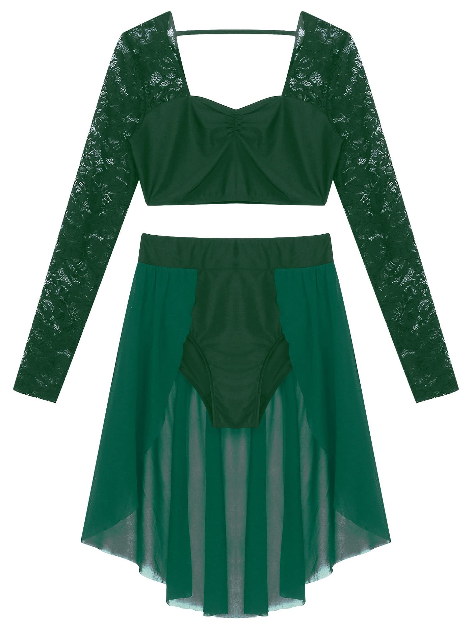 Women's Floral Lace Lyrical Dance Costume Set - Sexy Crop Top with Shorts & Tutu Skirt 2-Piece Outfit for Ballet, Contemporary Dance & Performance