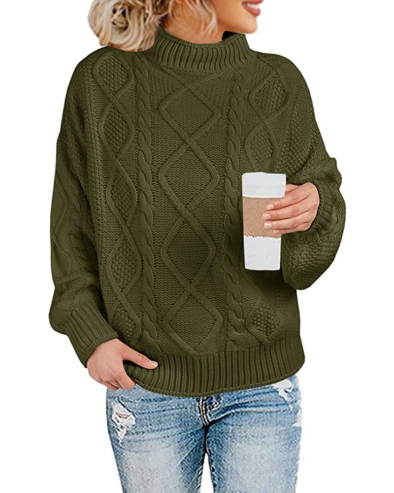 Women's Oversized Cable Knit Turtleneck Sweater - Batwing Long Sleeve Loose Fit Chunky Pullover Jumper Top for Winter Fashion & Casual Outfits