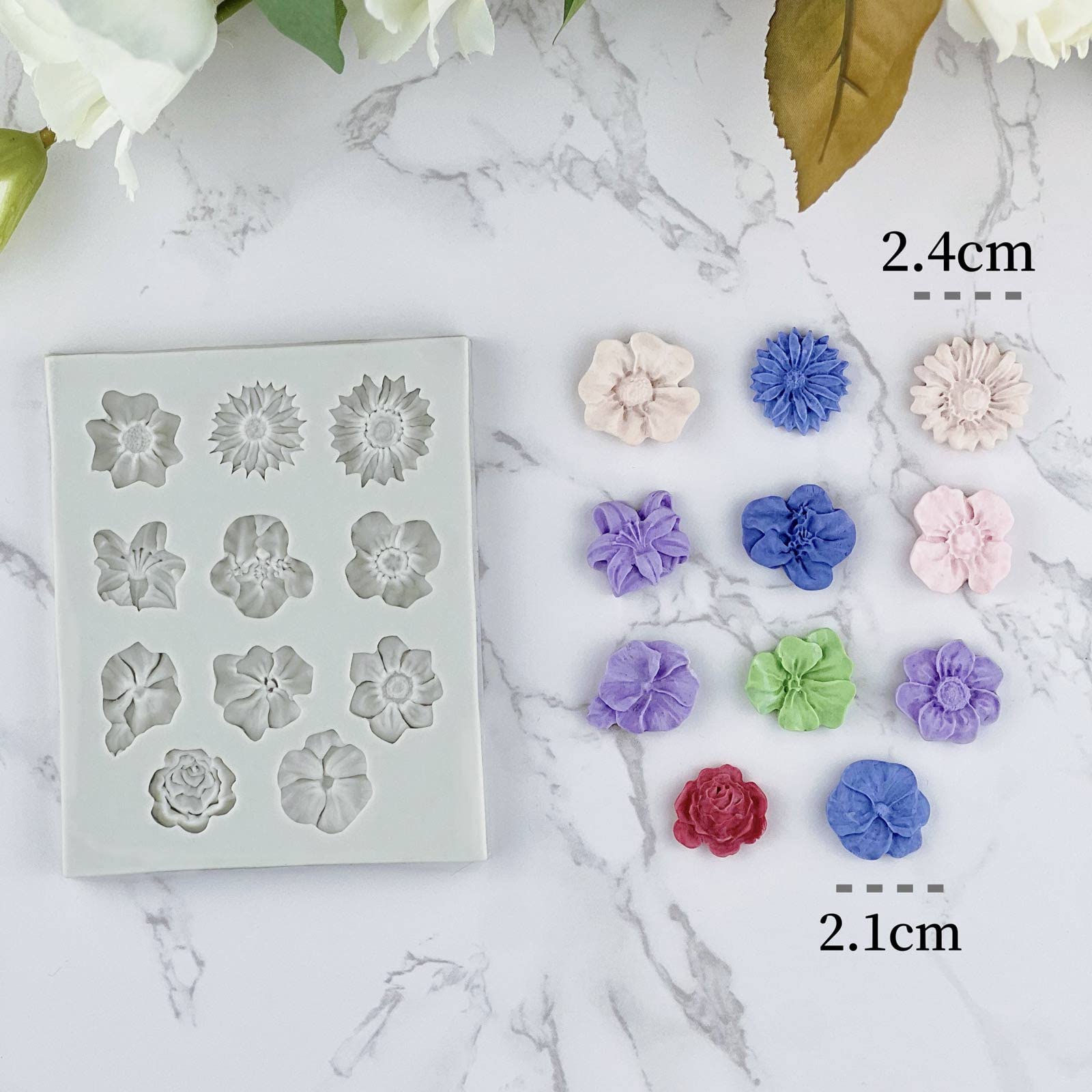2Pcs Flower Polymer Clay Molds for Jewelry Making - Daisy Sunflower Rose Miniature Silicone Molds (11 Flowers) | DIY Earrings, Pendants & Home Decor Crafts | Perfect for Resin Art, Polymer Clay Projects & Handmade Gifts