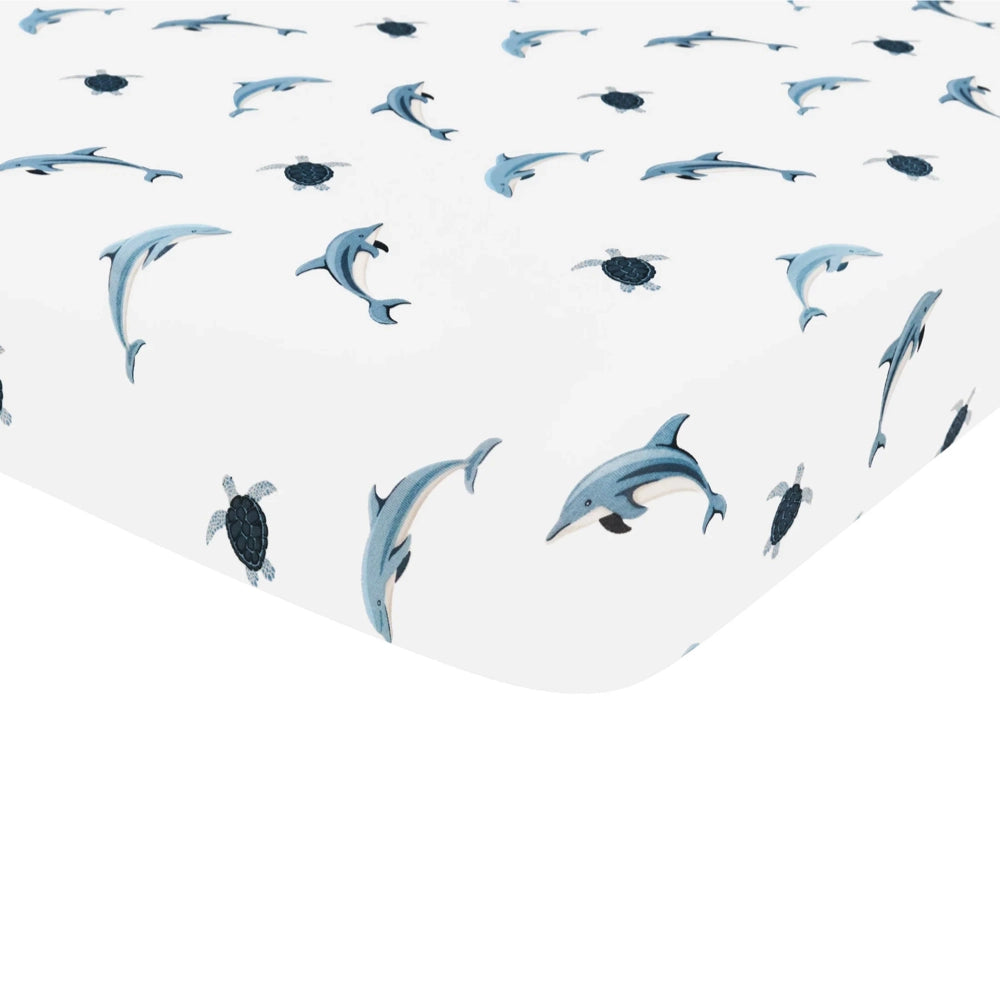 Kyte Baby Organic Cotton Crib Sheet - Soft & Breathable Dolphin Print Fitted Crib Sheet for Nursery, Baby Bedding, Crib Mattress Cover (Perfect for Newborns, Toddlers & Daycare Use)