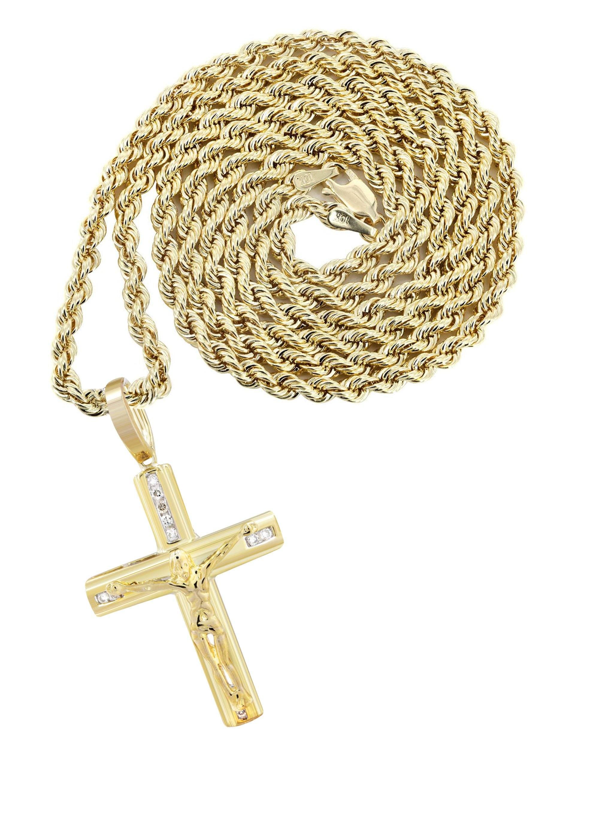 10K Yellow Gold Diamond Cross Pendant Necklace for Women - 0.15 Carat Genuine Diamond Crucifix Jewelry - Perfect for Baptism, First Communion & Everyday Elegance