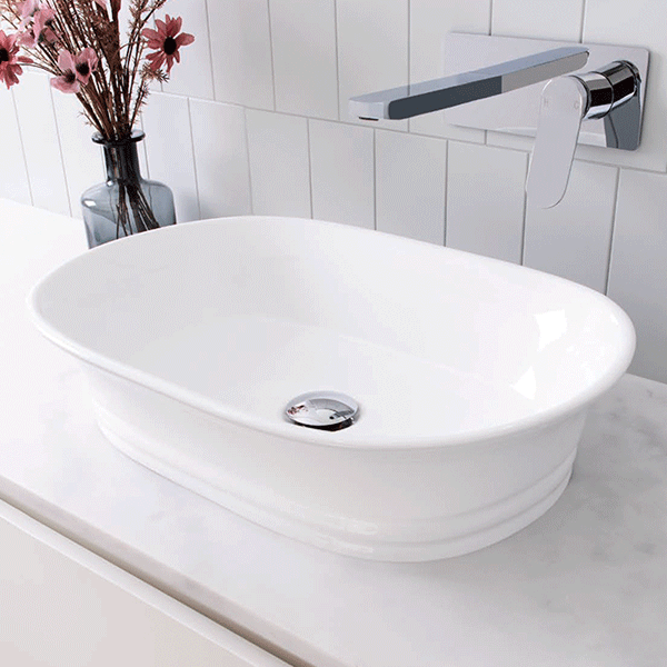 ADP Titan 550 x 380mm White Above Counter Bathroom Sink Basin - Perfect for Modern Vanities and Contemporary Bathroom Renovations