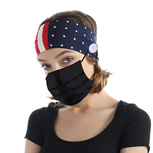 2 Pack Women's Button Headbands for Yoga, Running, Workout - Non-Slip Sports Hair Bands for Independence Day & Active Lifestyle (Great for Gym, Fitness, and Outdoor Activities)
