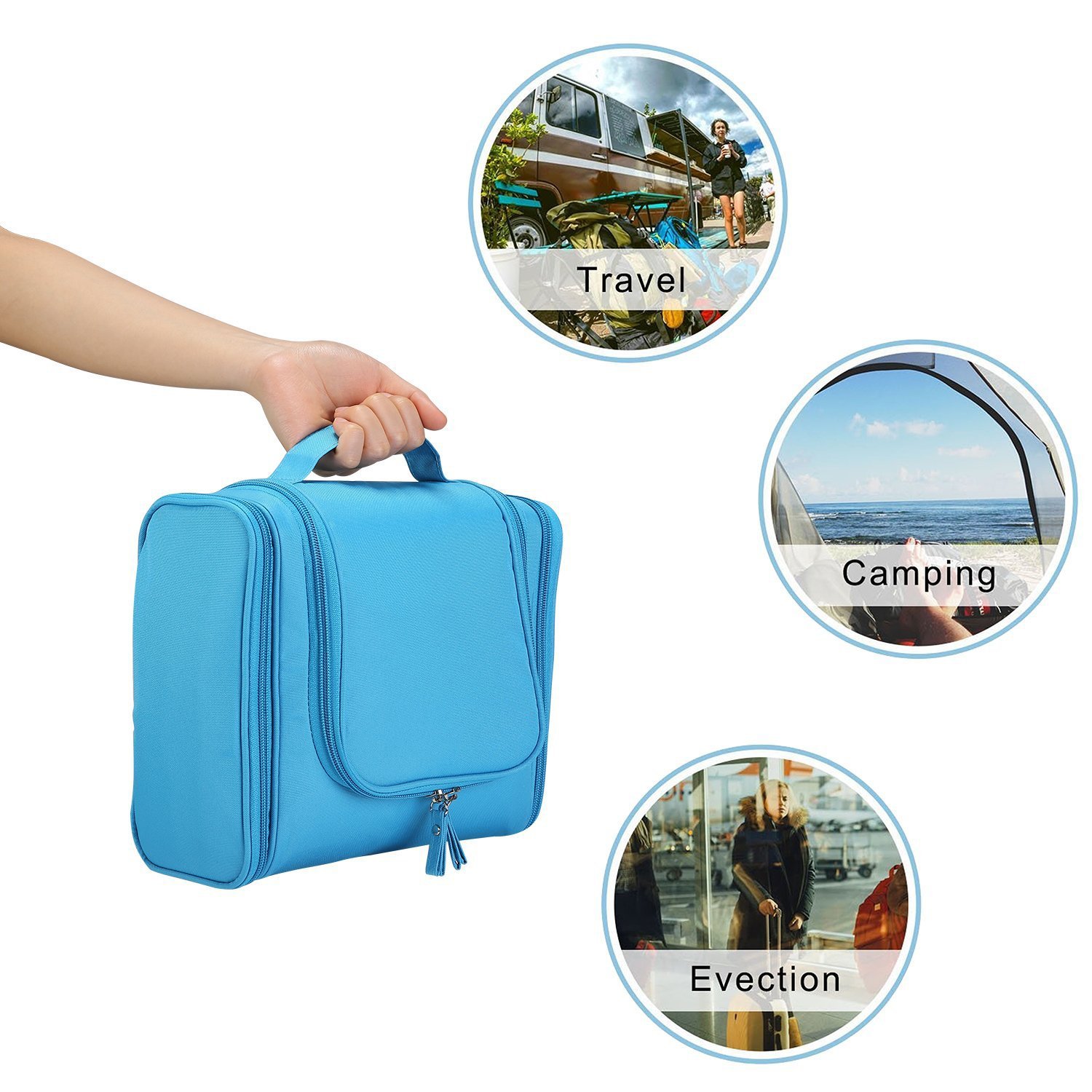 Multifunctional Hanging Travel Toiletry Bag for Men & Women - Waterproof Cosmetic Organizer with Hook - Perfect for Makeup, Grooming & Travel Essentials (Sky Blue) | Ideal for Camping, Gym, Business Trips & Vacation Packing