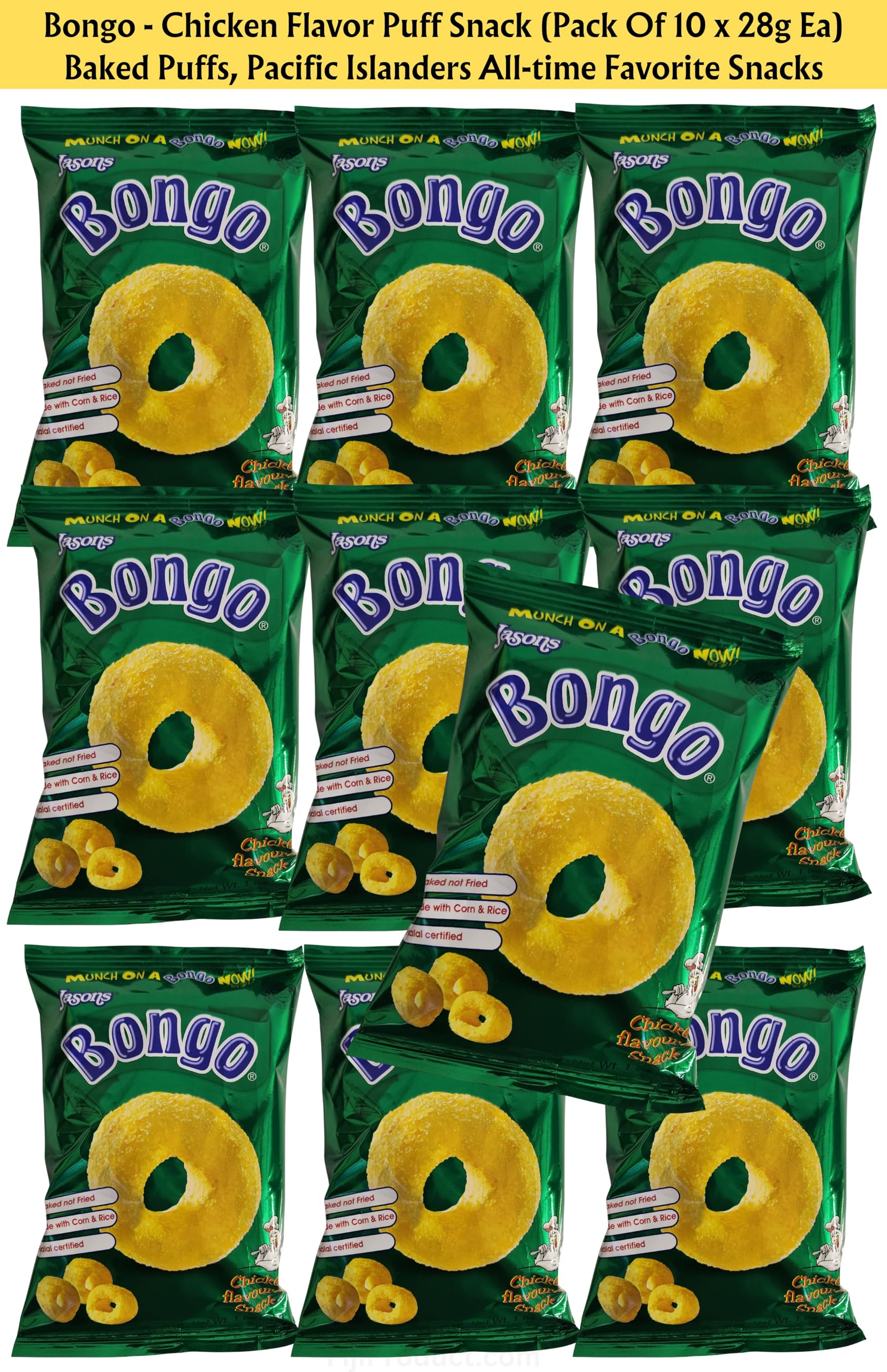 Bongo Chicken Flavor Puff Snacks - Value Pack of 10 x 28g Bags | Crunchy & Delicious Pacific Islanders' Favorite Snack for Parties, Road Trips & Movie Nights