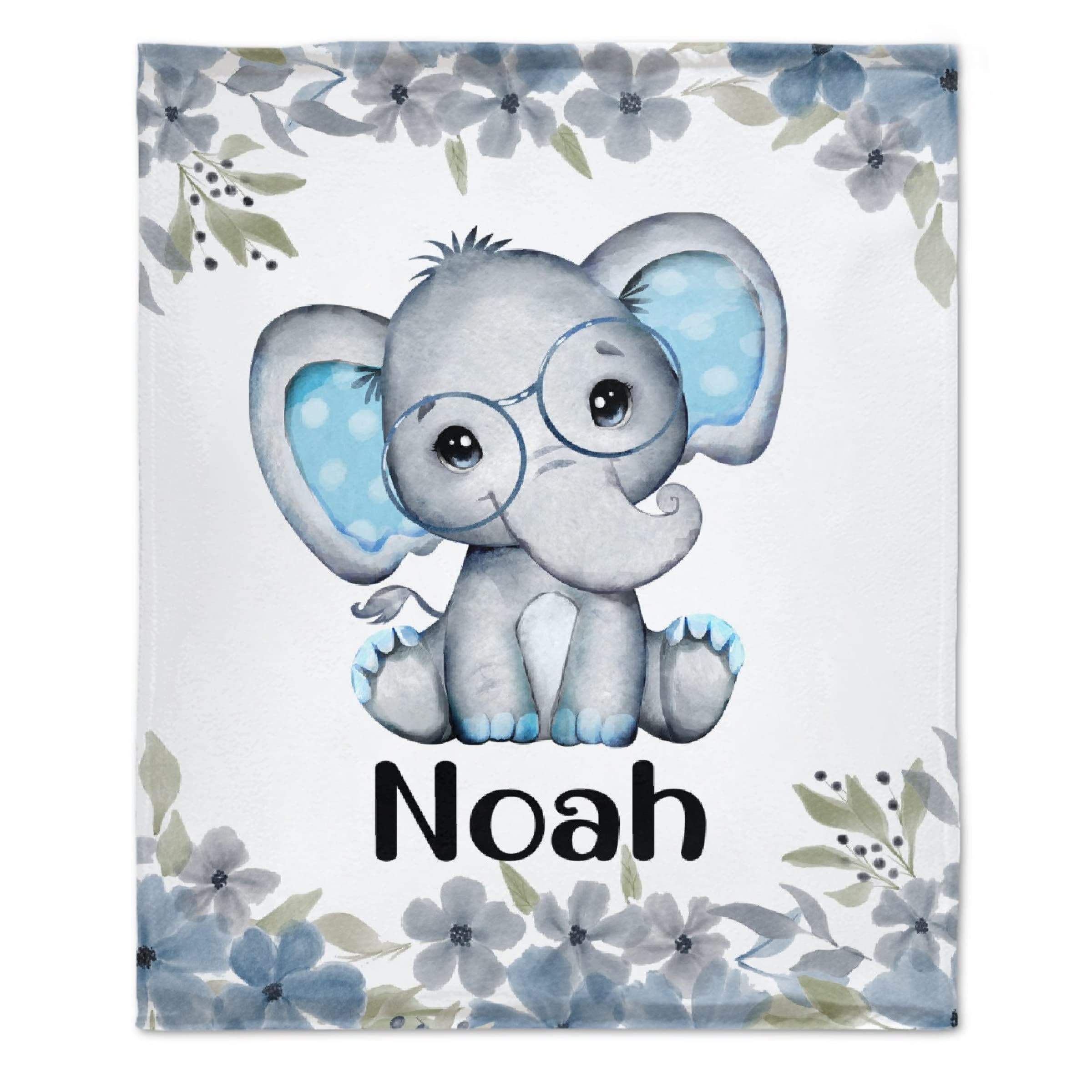 Personalized Baby Blanket with Name - Cute Elephant Design Custom Flannel Blanket for Boys, Soft & Cozy Toddler Throw (30
