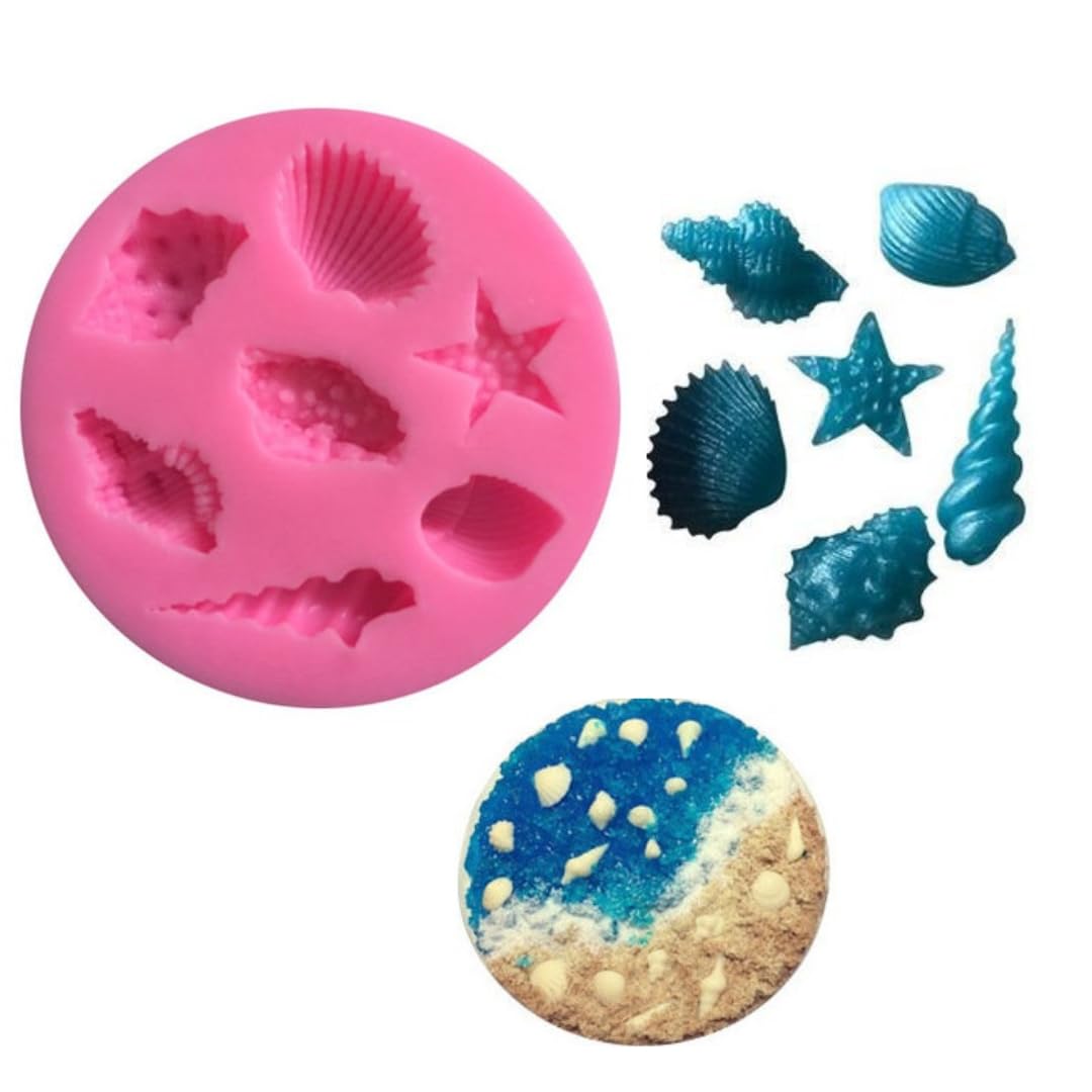 Premium 7-Cavity Sea Shell & Starfish Silicone Baking Mold for Chocolate, Fondant, Candy, Resin, Clay - Perfect for Beach Theme Cakes, Cupcake Toppers, and DIY Crafts - Ideal for Home Baking, Party Decorations, and Marine-Themed Desserts