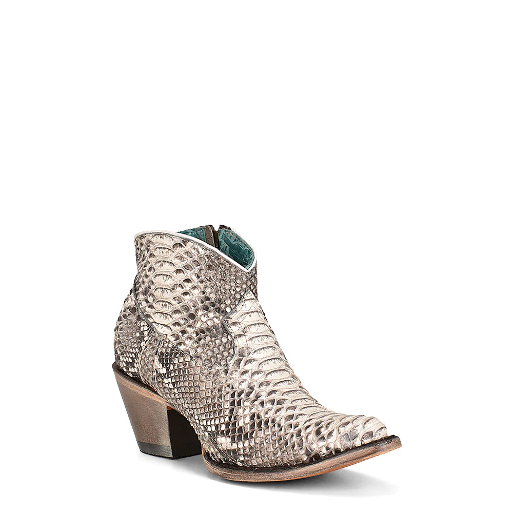 A4319 M Corral White Western Cowgirl Python Ankle Boots for Women - Stylish & Comfortable Cowboy Boots for Rodeo, Country Dancing & Fashion Outfits