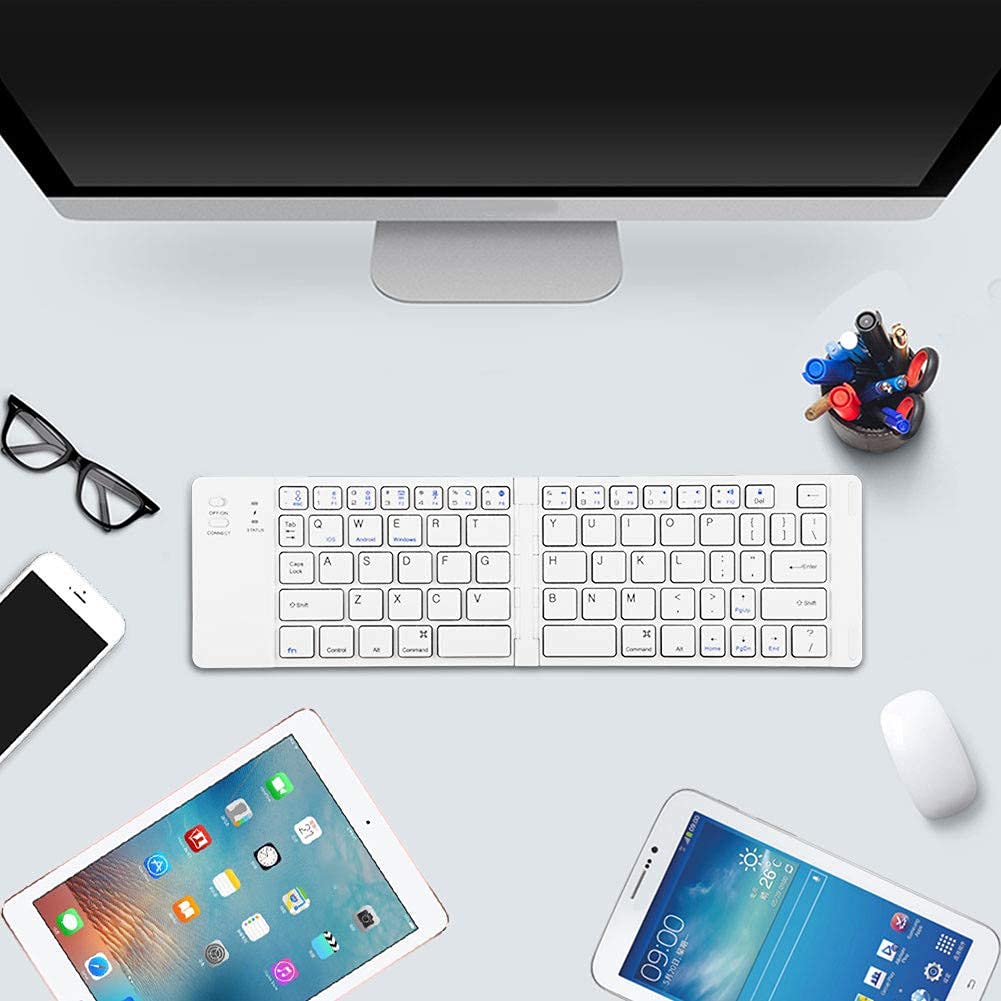 Foldable Bluetooth Keyboard with Magnetic Stand & Protective Case - Wireless Portable Keyboard for iOS, Android, Windows Tablets, Smartphones, Laptops - Perfect for Travel, Office & Home Use