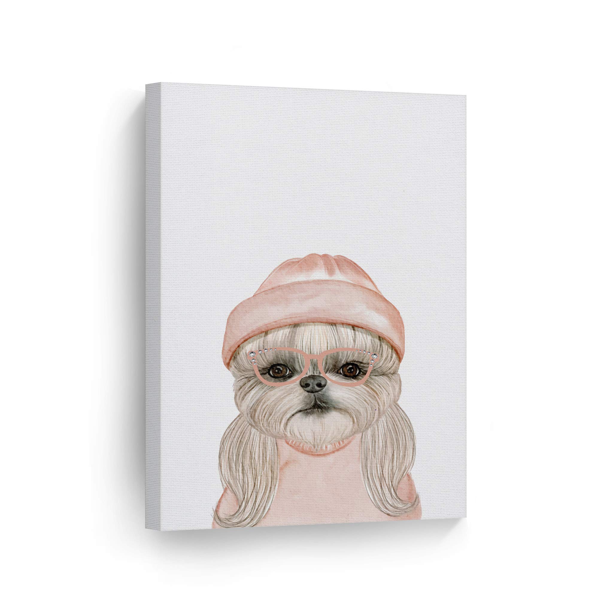 Smile Art Design Pretty Dog with Pink Hat Watercolor Illustration - Woodland Animal Wall Art Canvas Print (40x30 Inches) - Perfect Gift for Pet Owners, Dog Lovers, Moms & Dads - Ideal for Bedroom, Kids Room, Baby Nursery Decor - Rolled Canvas for Easy Framing