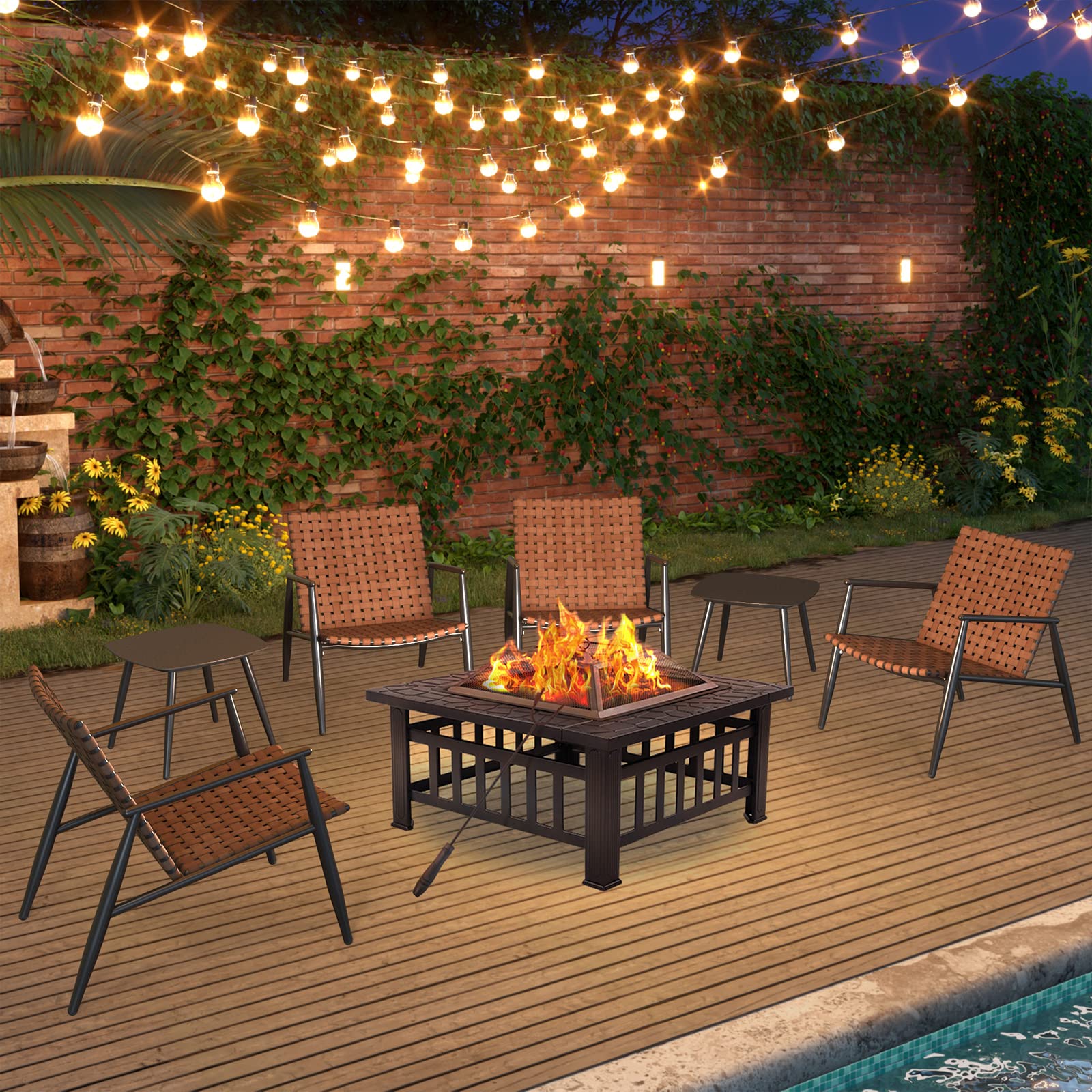 3-Piece Outdoor Bistro Set - Brown Leather-Look Wicker Chairs with Powder-Coated Aluminum Frame & Side Table - Patio, Garden, Backyard, Balcony Furniture for Relaxing & Entertaining